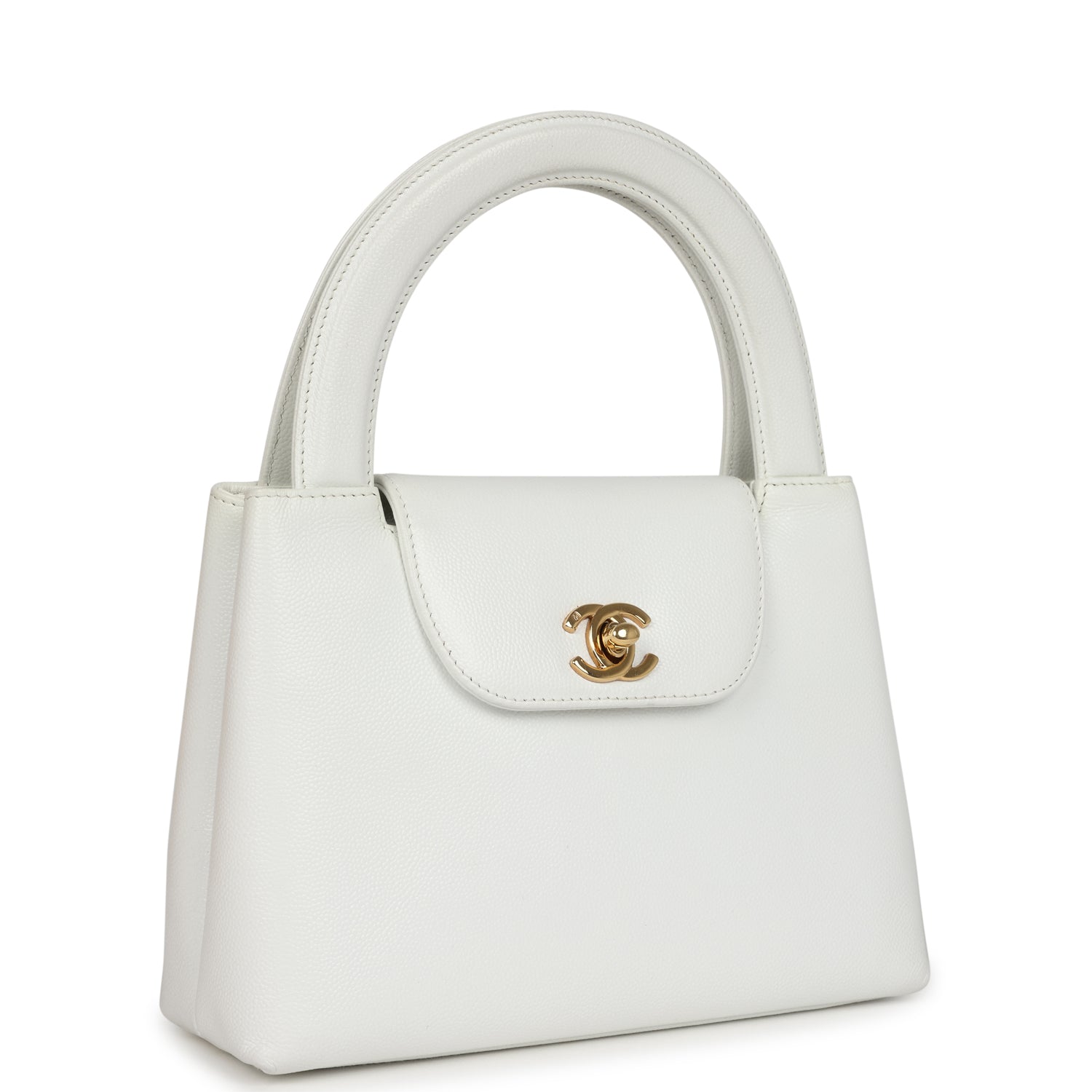   Chanel Small Kelly White Caviar Gold Hardware