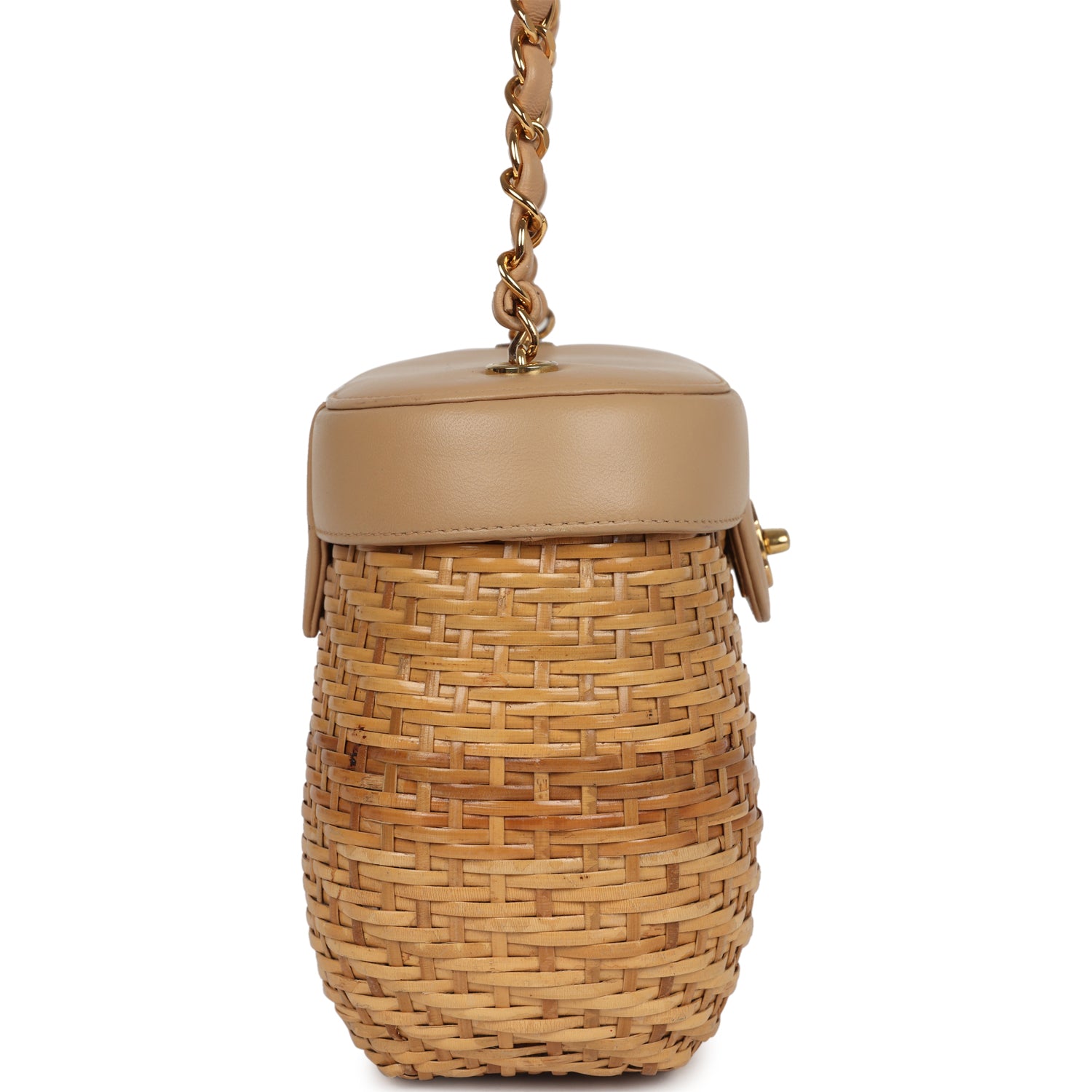   Chanel Basket Bag Beige Lambskin and Rattan Wicker Gold Hardware