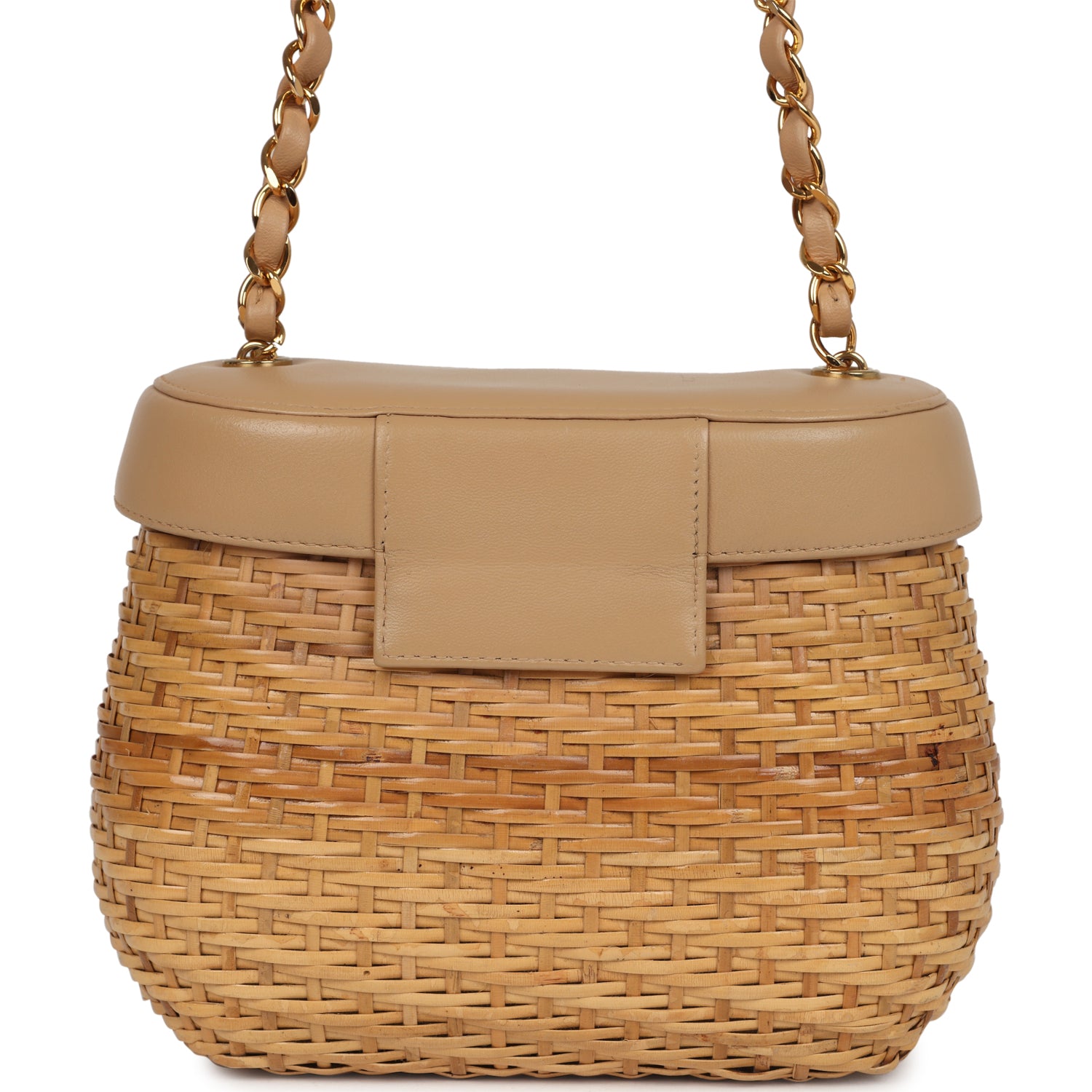   Chanel Basket Bag Beige Lambskin and Rattan Wicker Gold Hardware