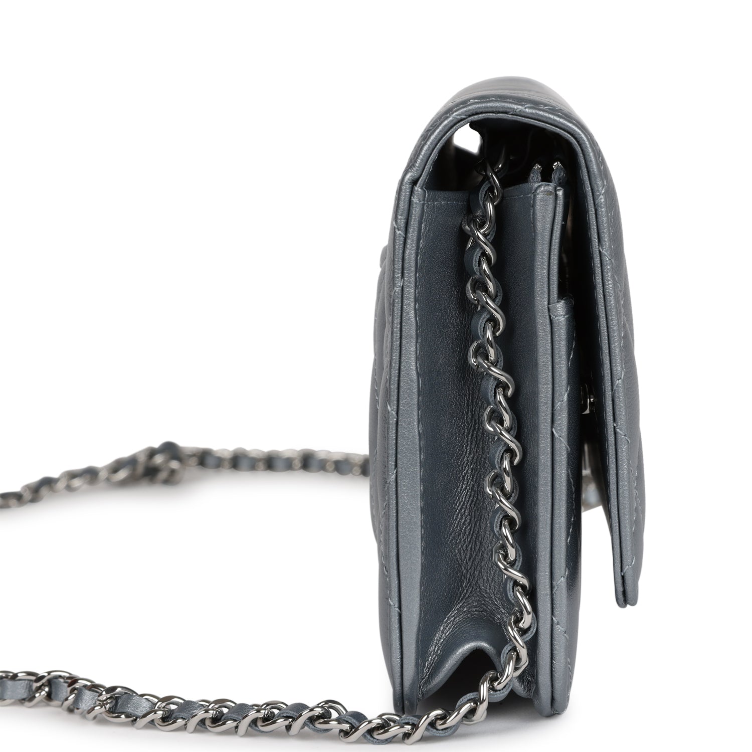 Chanel Wallet On Chain WOC Silver Metallic Lambskin Silver Hardware