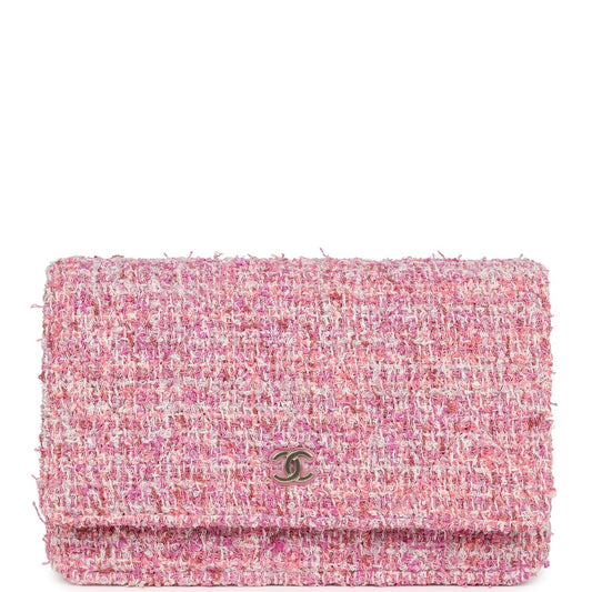 Chanel Classic Wallet On Chain WOC Pink Multicolored Tweed Gold Hardware