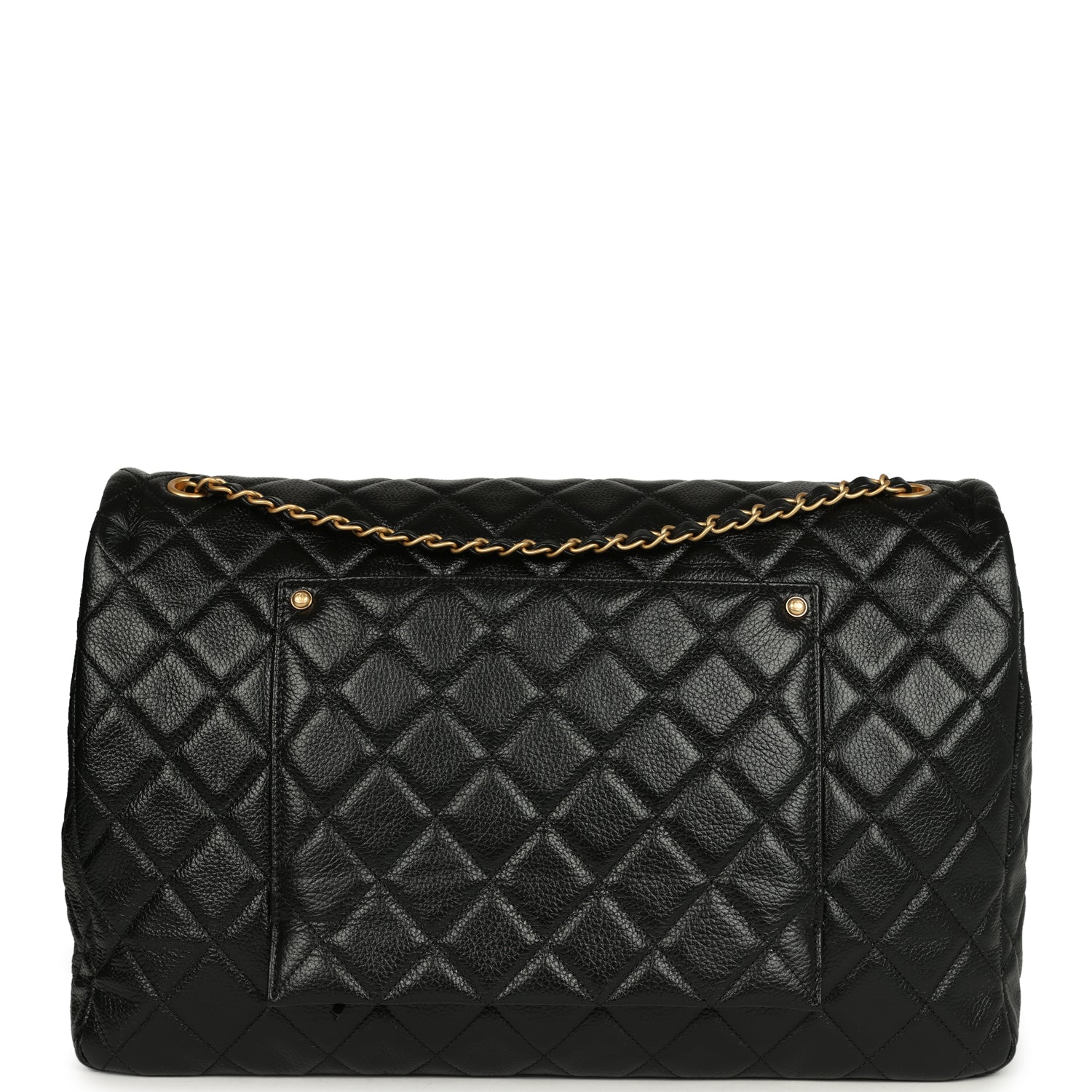 Chanel XXL Classic Single Flap Bag Black Shiny Aged Calfskin Brushed Gold Hardware