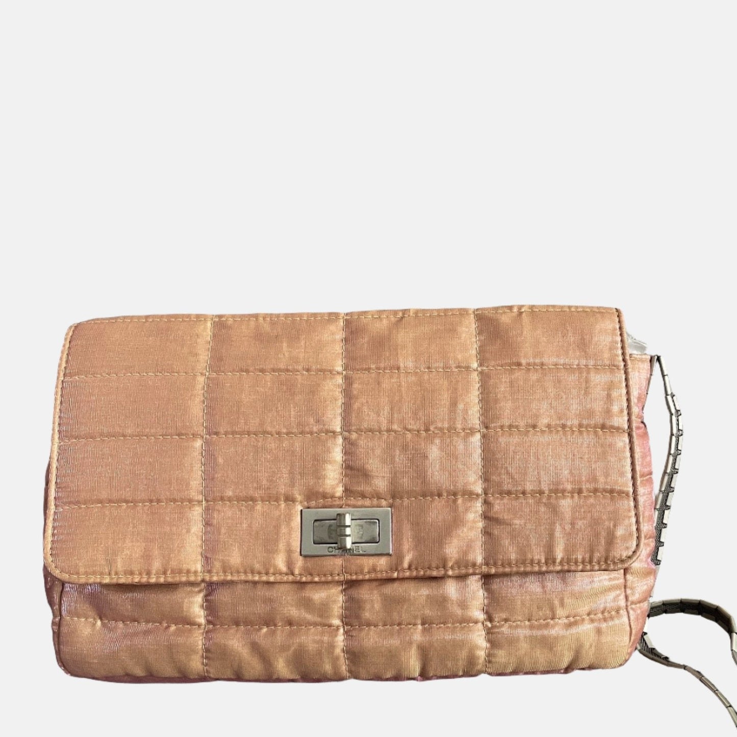 Chanel 2.55 Flap Cloth Chocolate Bar Iridescent Pink Small Shoulder Bag