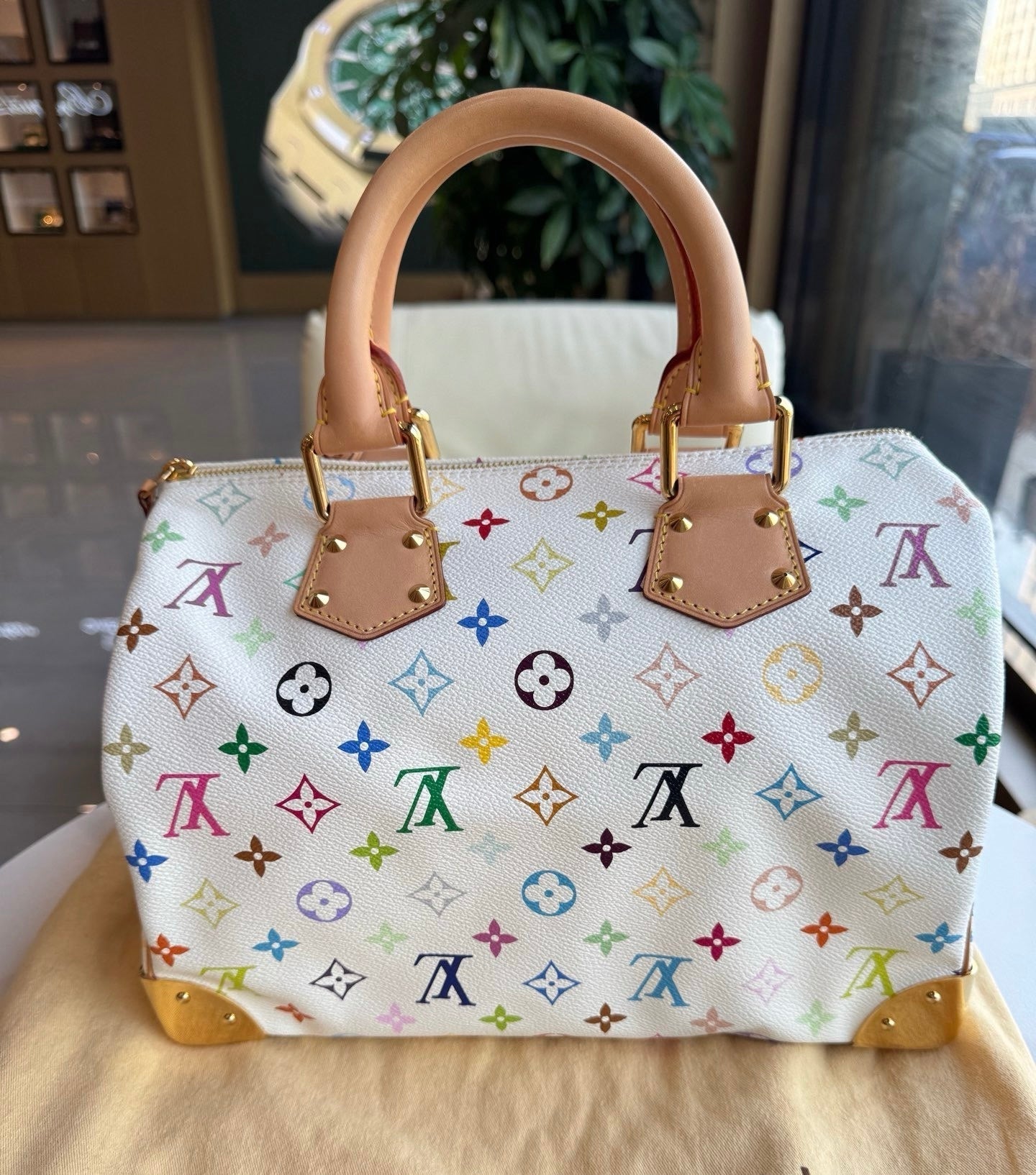 Louis Vuitton x Takashi Murakami Speedy 30 Lock Multicolor White Handbag Multicolor 14