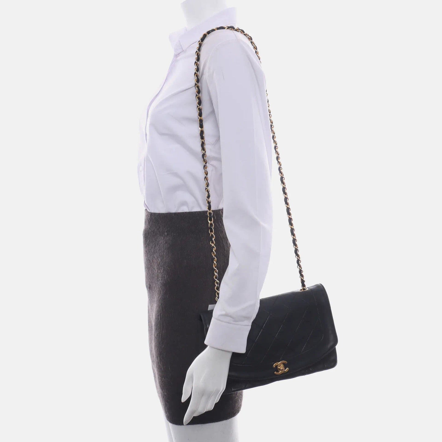 Chanel Diana CC Flap Lambskin 24k Hardware Black Gold Leather Shoulder Bag