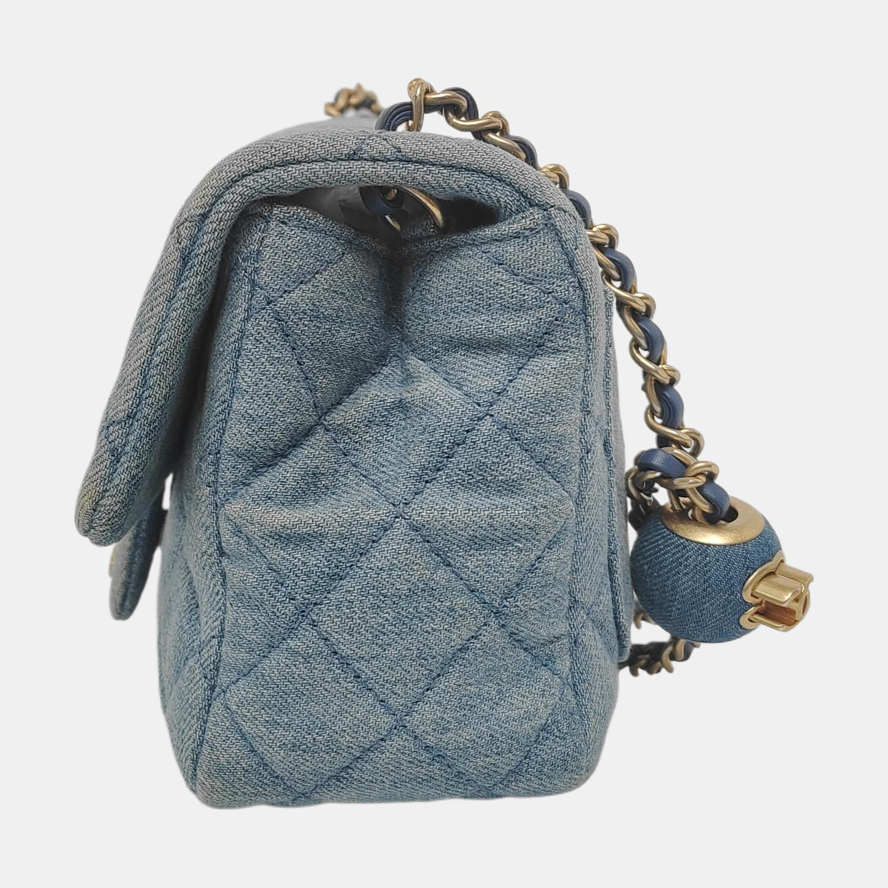 Chanel Classic Flap Square Denim Jeans Hardware Blue Gold Mini Bag