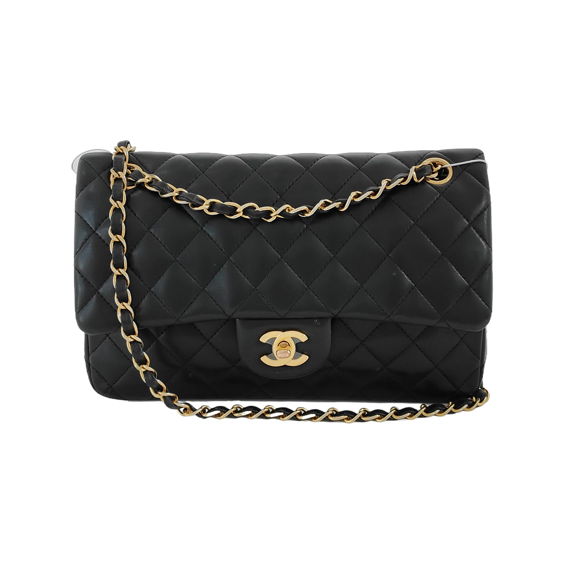 Chanel Classic Flap Lambskin 24k HW Black Gold Leather Handbag Hw 1