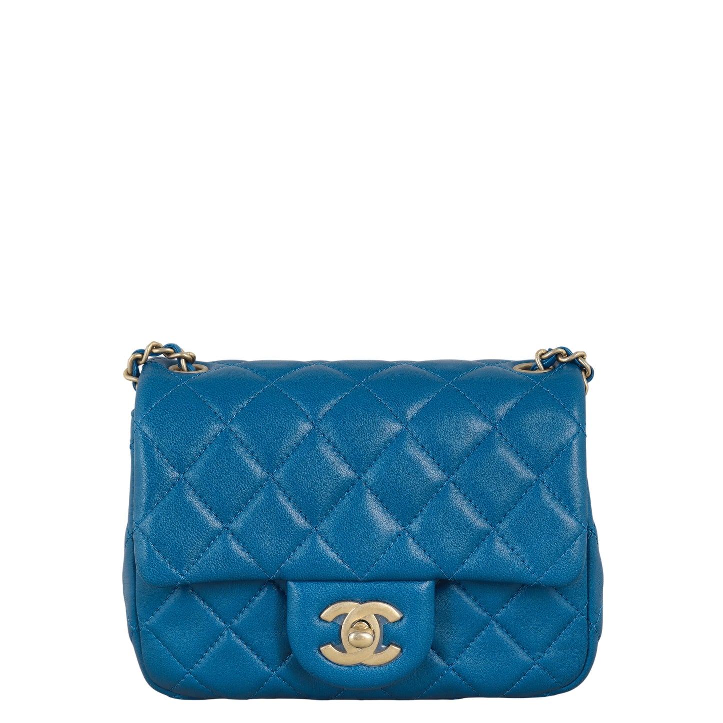 Chanel Pearl Crush Square Flap Bag Quilted Blue Crossbody Bag