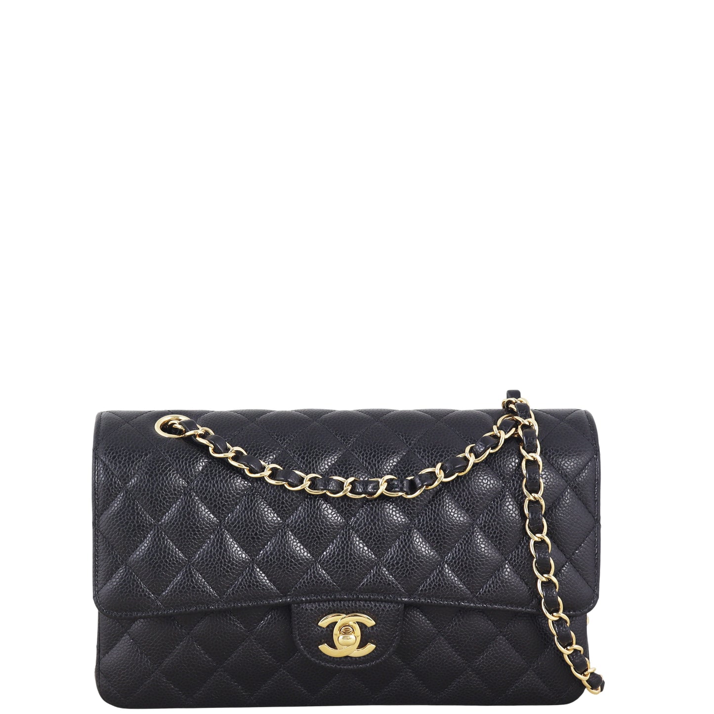 Chanel Classic Double Caviar Handbag Quilted Medium Shoulder Bag