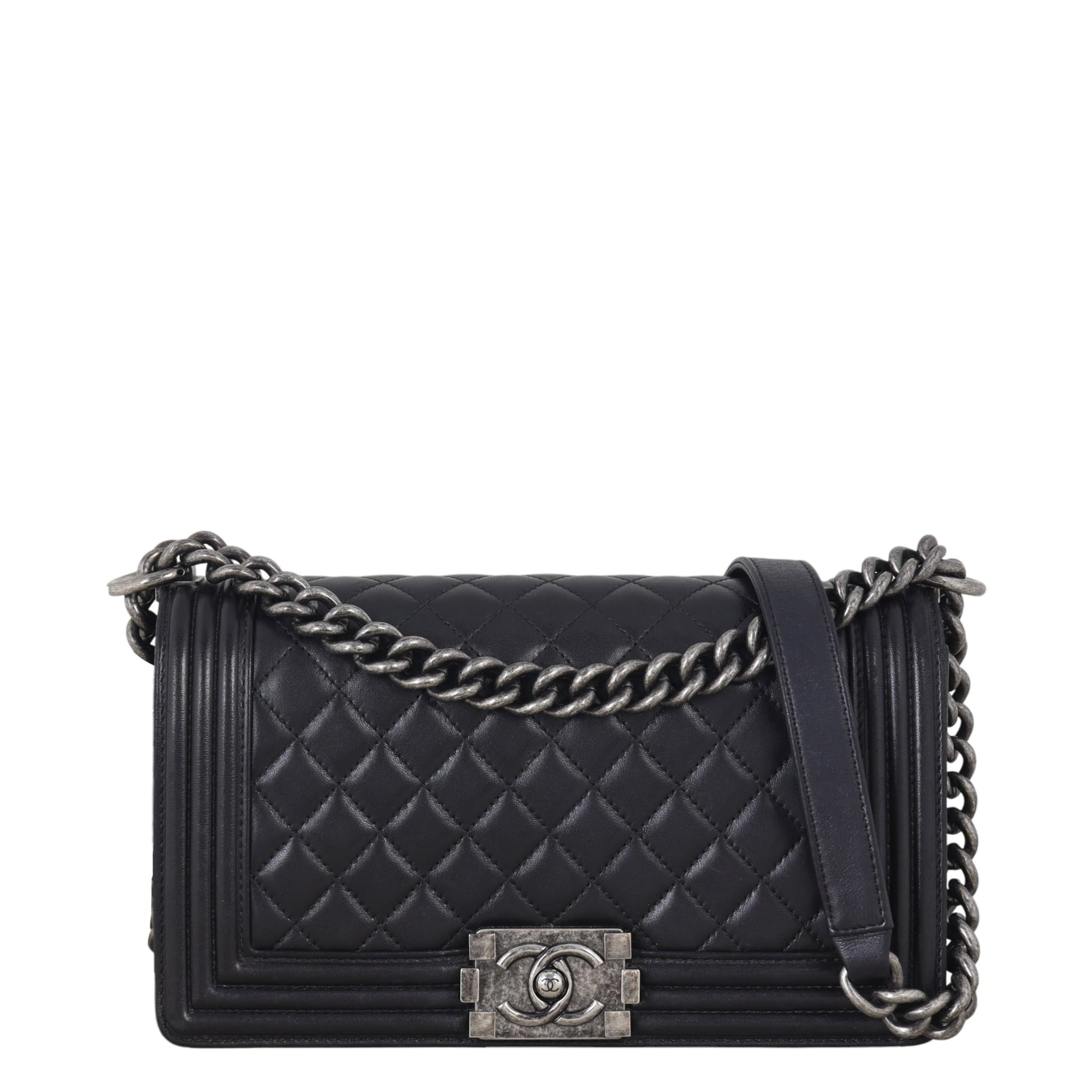 Chanel Boy Old Handbag Quilted Black Crossbody Bag Medium 04122025