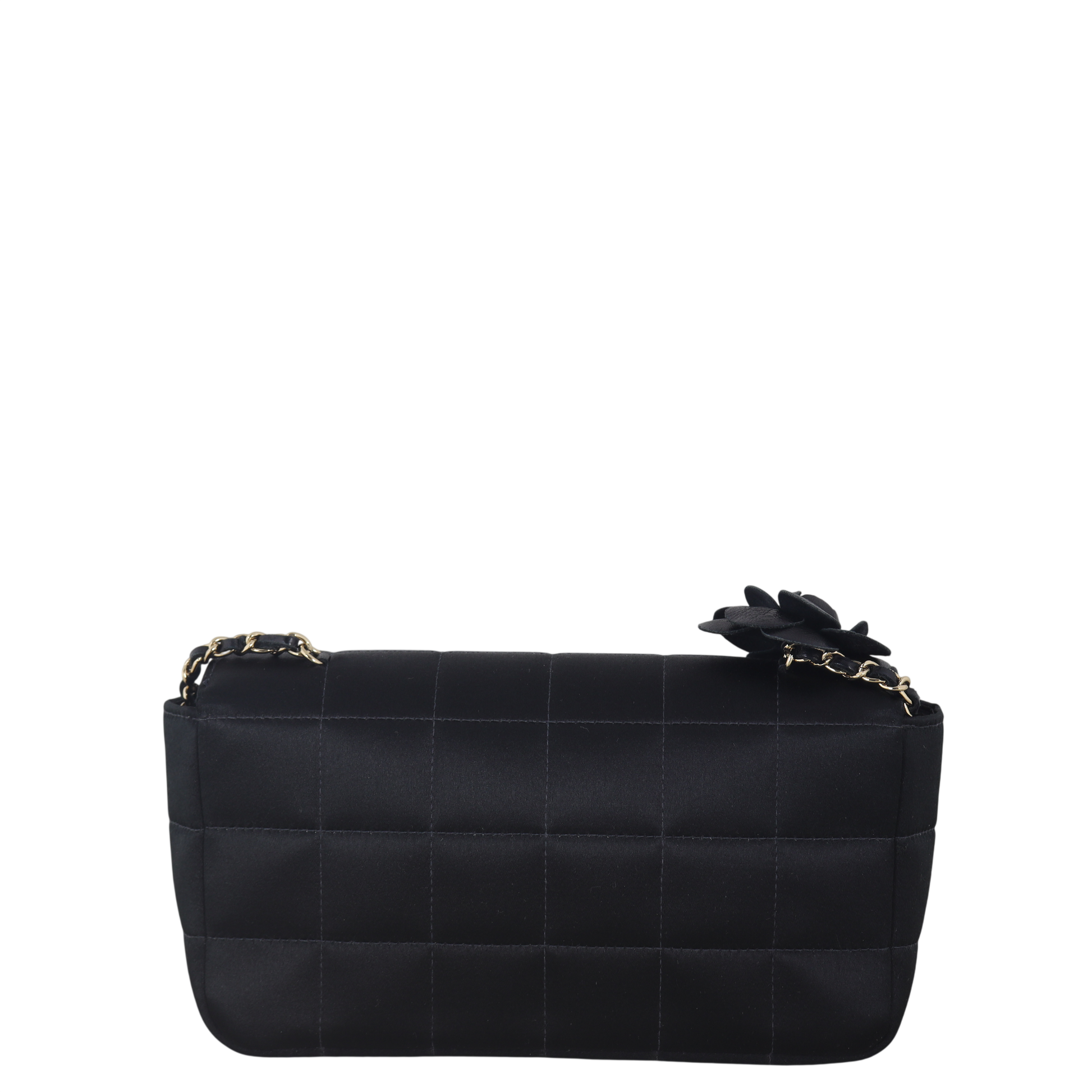 Chanel Camellia Chocolate Bar Flap Bag Mini Satin Quilted Crossbody Bag