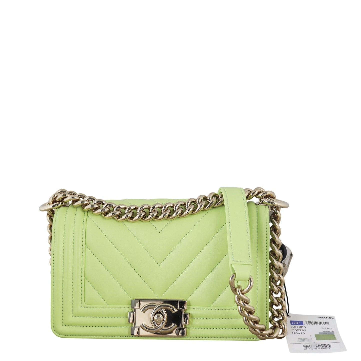Chanel Boy Small Chevron Handbag Quilted Green Crossbody Bag