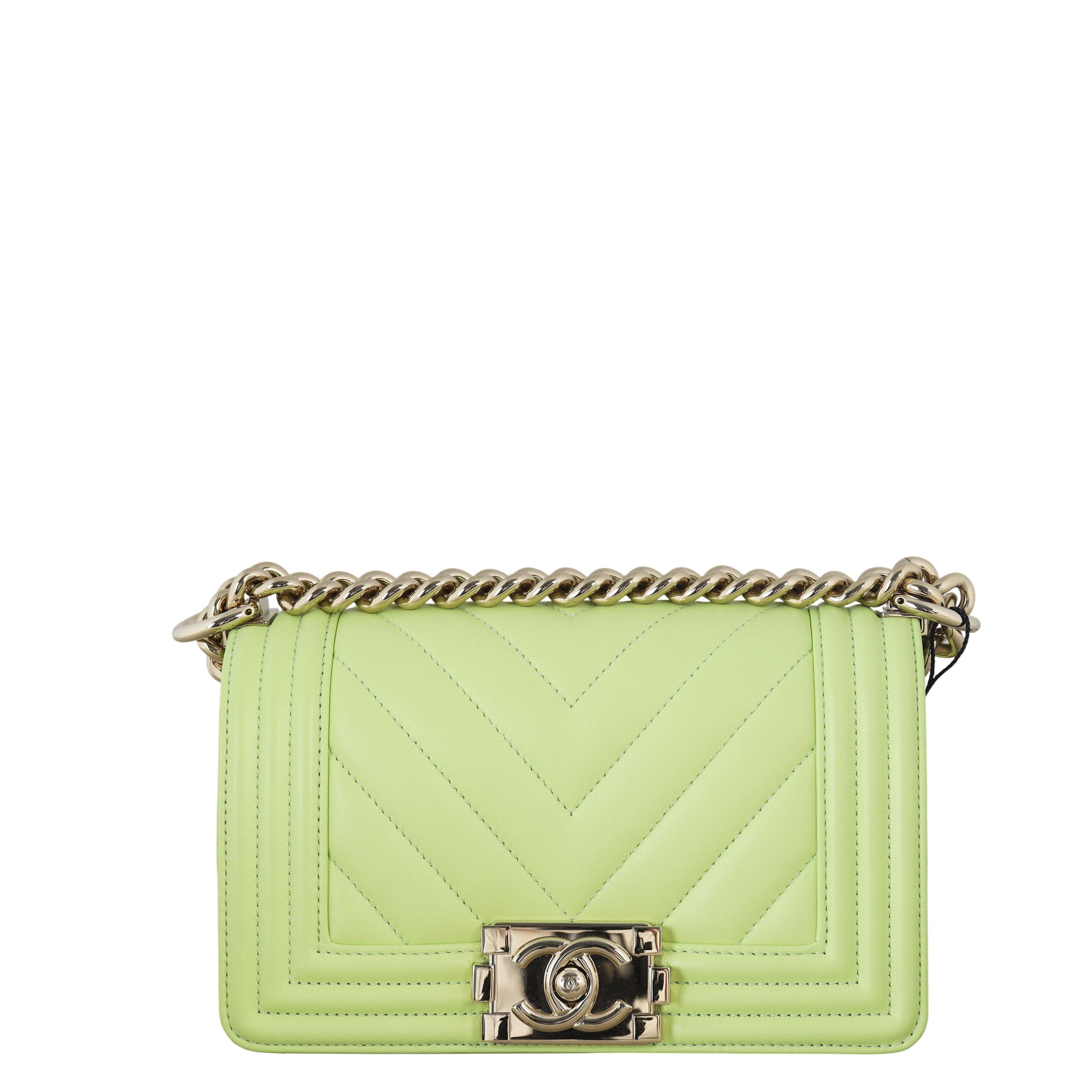 Chanel Boy Small Chevron Handbag Quilted Green Crossbody Bag