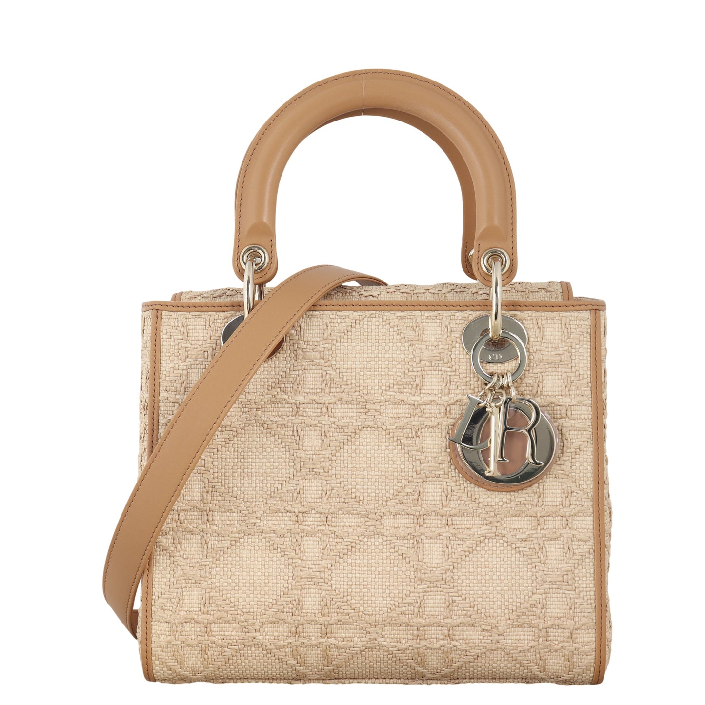 Dior Lady D Lite Handbag Raffia Medium Travel Bag