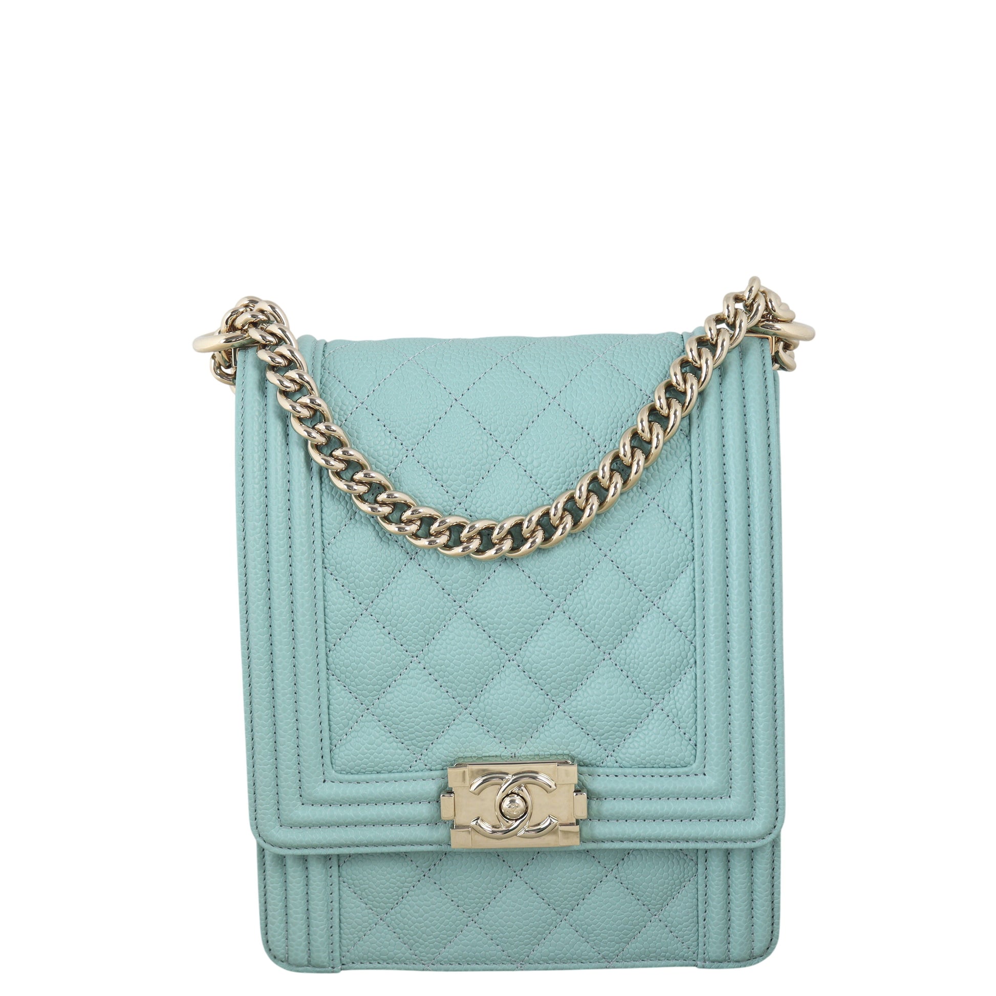 Chanel North South Boy Bag Quilted Blue Crossbody Bag