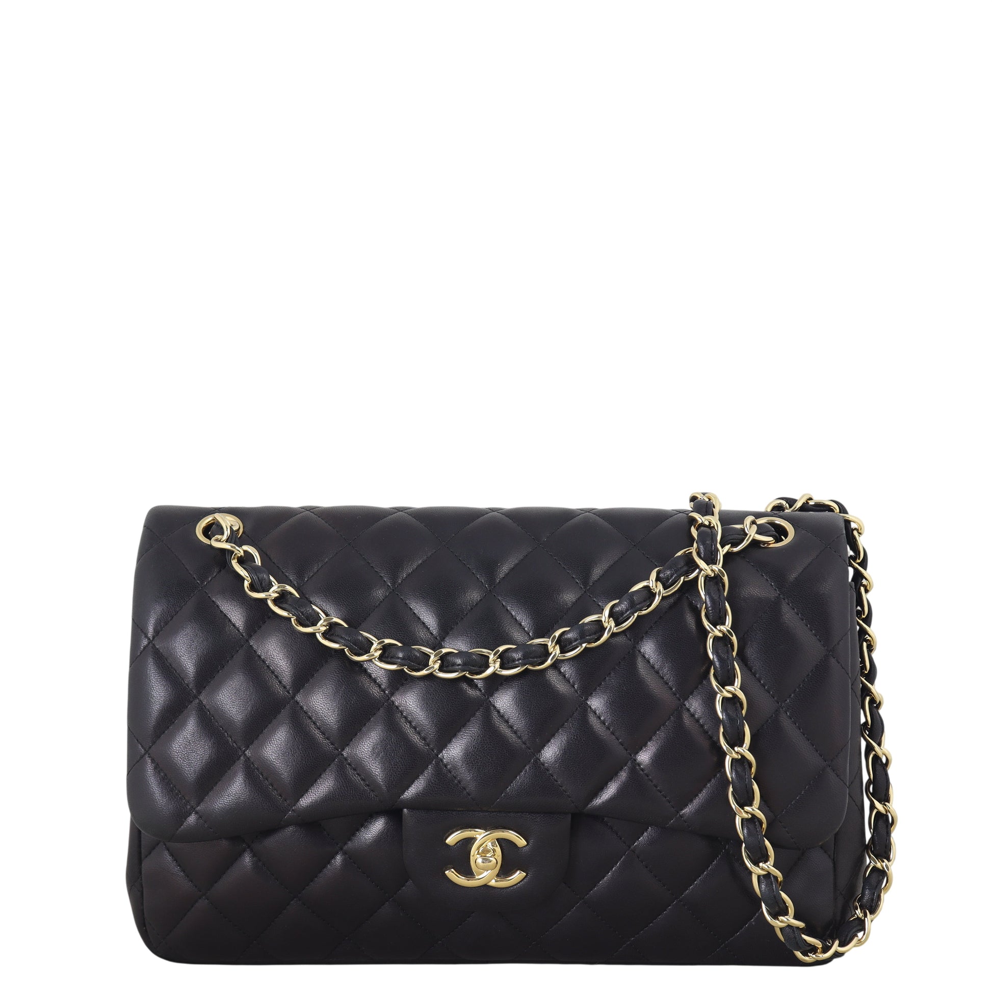 Chanel Classic Double Jumbo Lambskin Handbag Quilted Black Shoulder Bag Lambskin 09012026