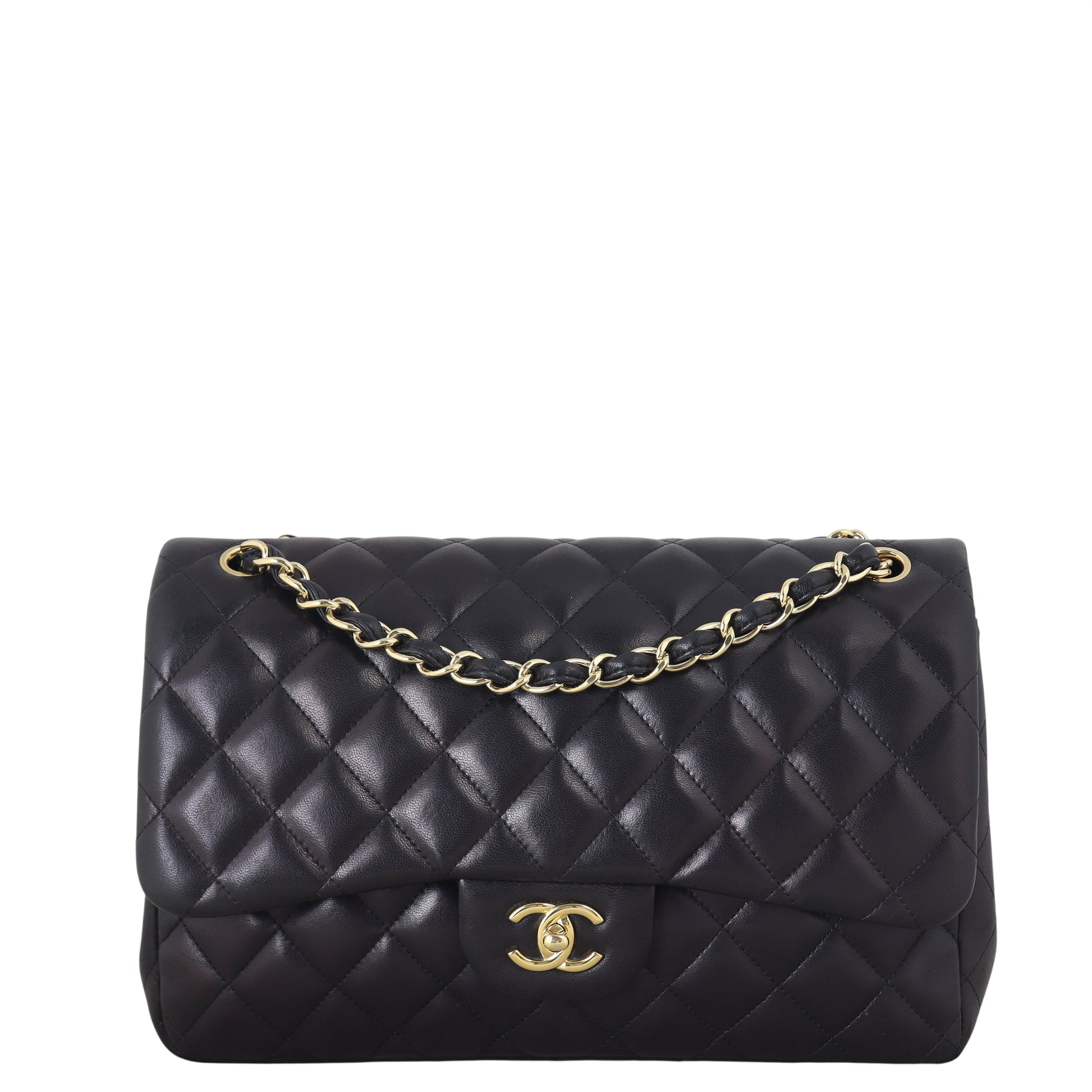 Chanel Classic Double Jumbo Lambskin Handbag Quilted Black Shoulder Bag Lambskin 09012026