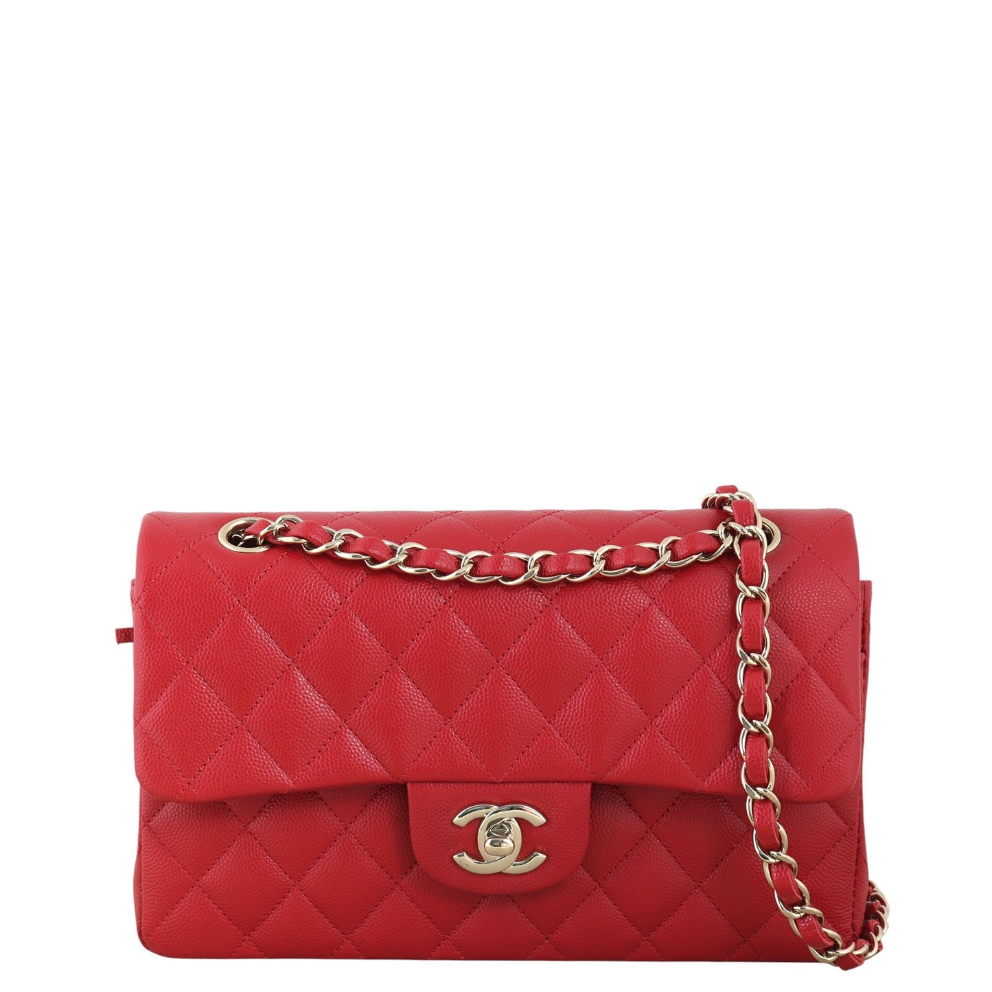 Chanel Classic Double Flap Caviar Handbag Quilted Red Crossbody Bag