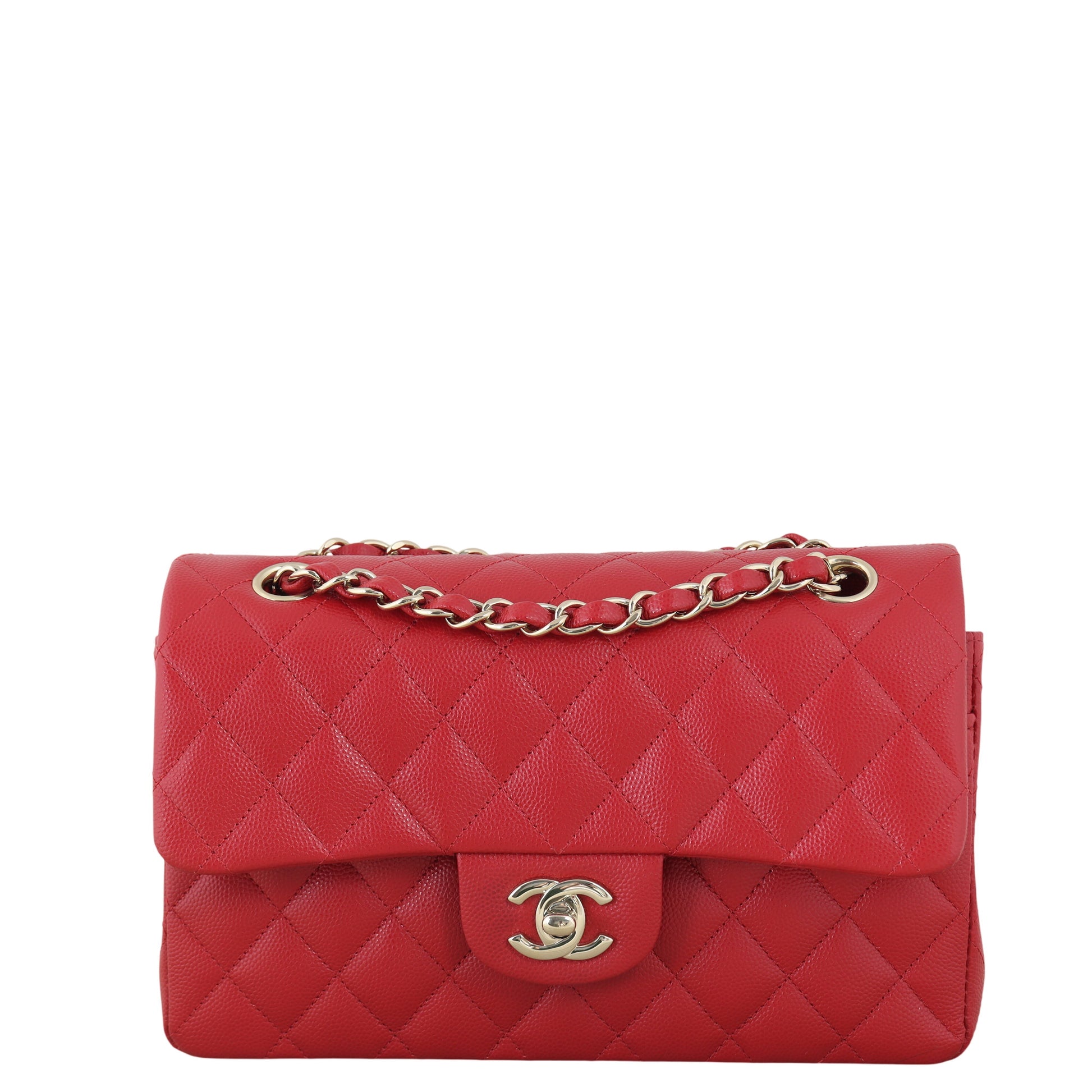 Chanel Classic Double Flap Caviar Handbag Quilted Red Crossbody Bag