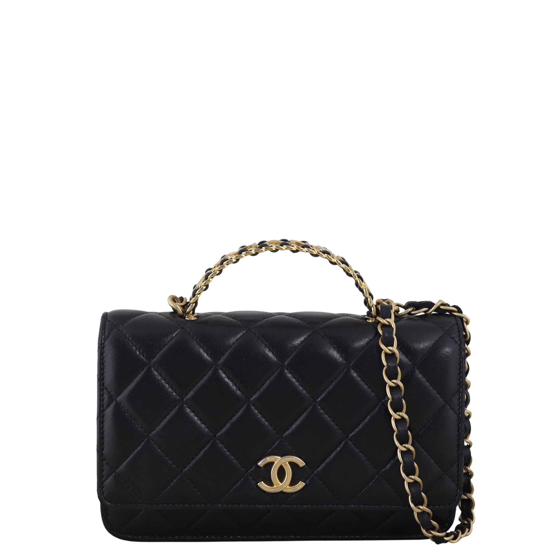 Chanel Logo Top Handle Wallet on Quilted Black Crossbody Bag