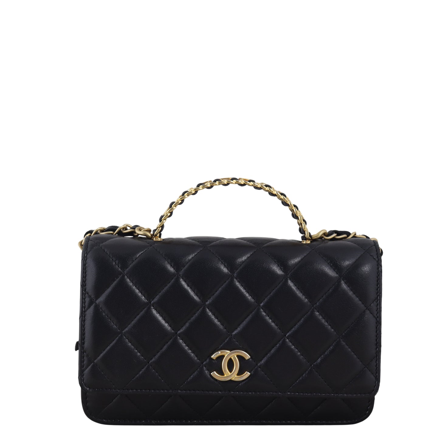 Chanel Logo Top Handle Wallet on Quilted Black Crossbody Bag