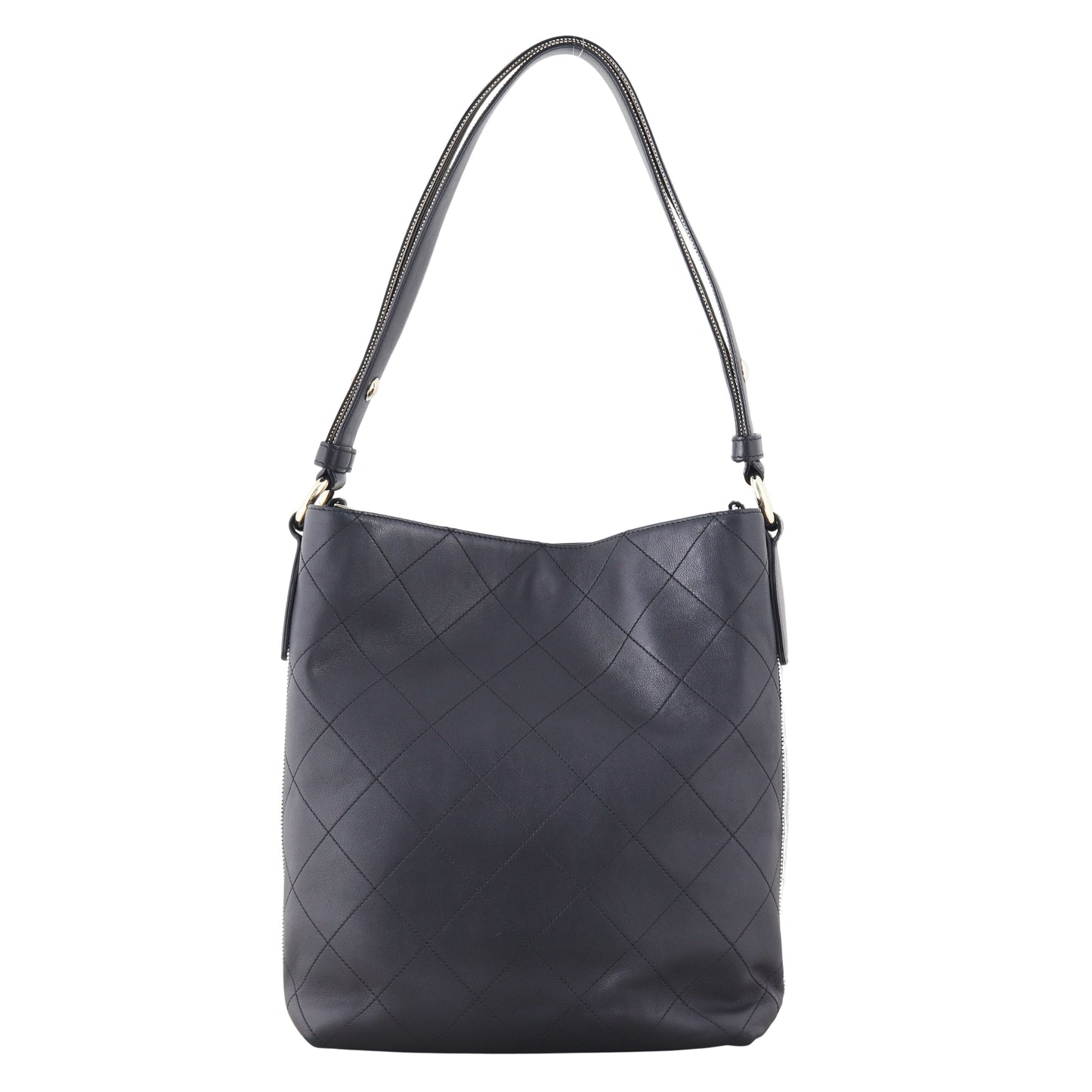 Chanel CC Side Stripes Hobo Quilted Black Hobo Bag