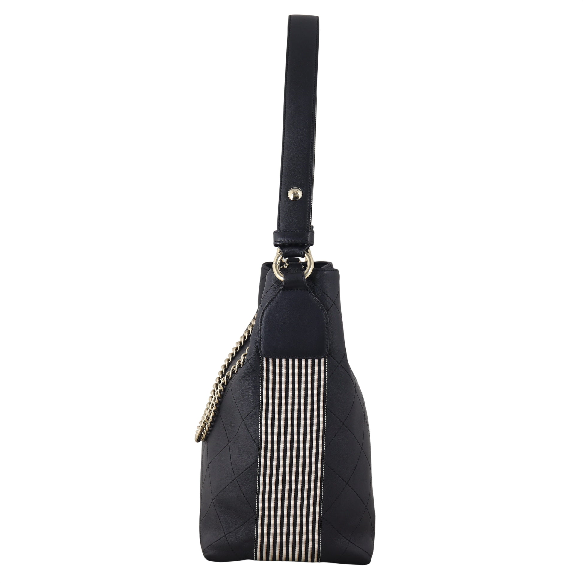 Chanel CC Side Stripes Hobo Quilted Black Hobo Bag