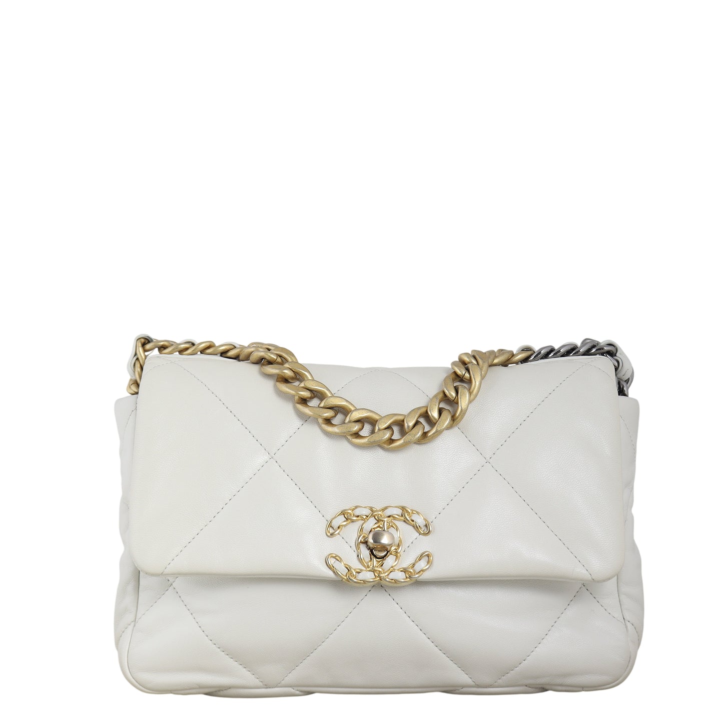 Chanel 19 Flap Bag Quilted White Shoulder Bag Medium 14012026