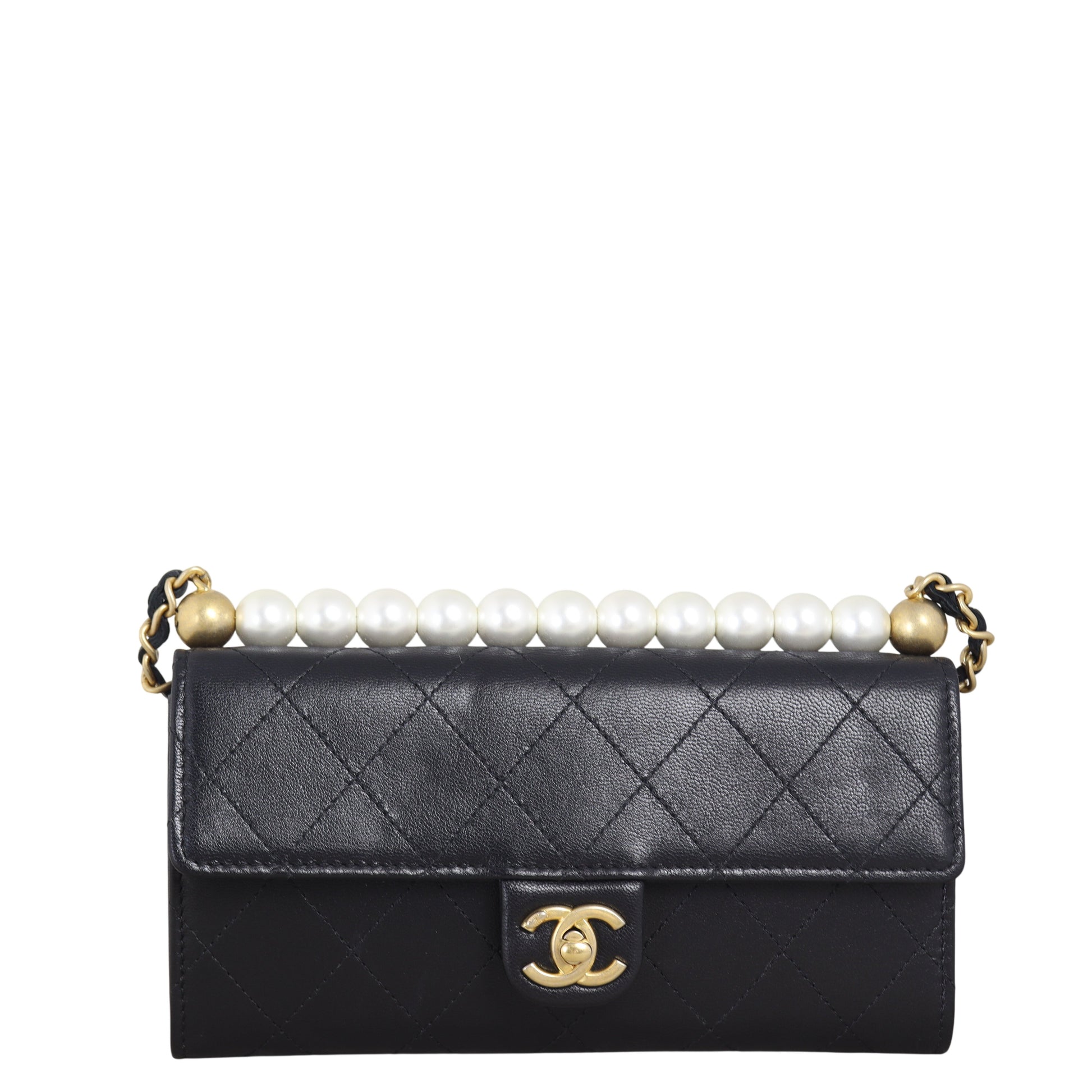 Chanel Chic Pearls Long Wallet on Handbag Quilted Black Crossbody Bag