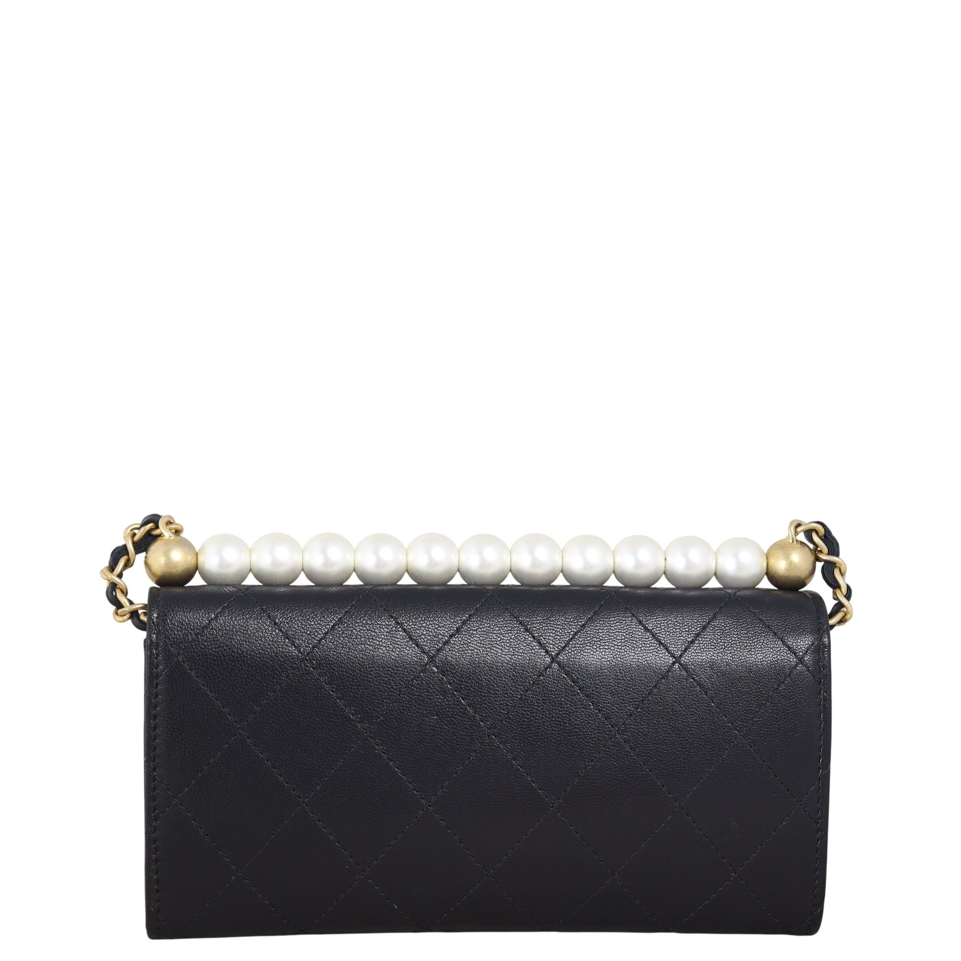 Chanel Chic Pearls Long Wallet on Handbag Quilted Black Crossbody Bag