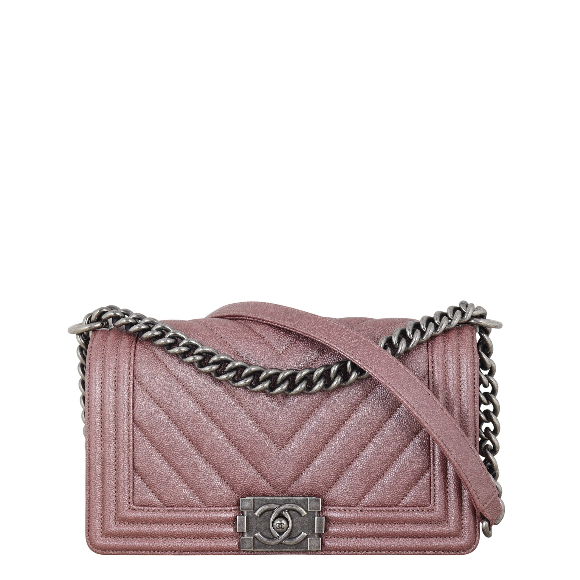 Chanel Boy Old Chevron Handbag Quilted Pink Crossbody Bag