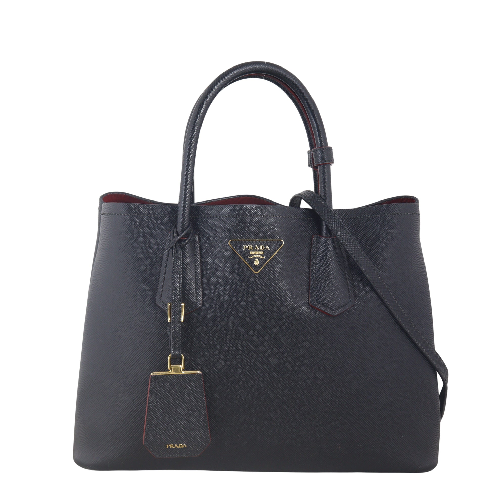 Prada Tote Bag Cuir Double Bag 4 Saffiano Black Medium Shoulder Bag