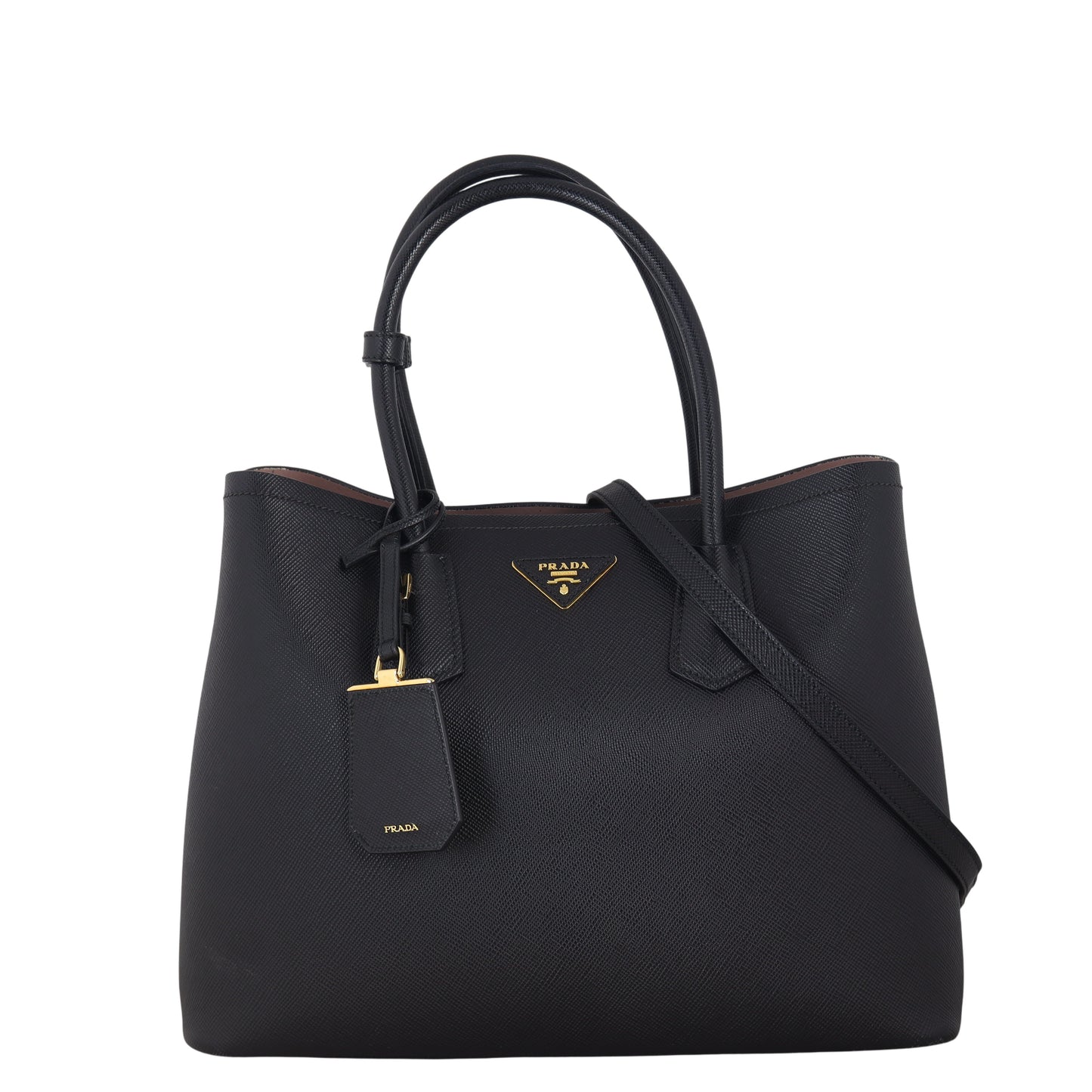 Prada Tote Bag Cuir Double Bag 2 Saffiano Black Large Shoulder Bag