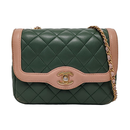 Chanel Flap Lambskin Edges Green Pink Crossbody Bag