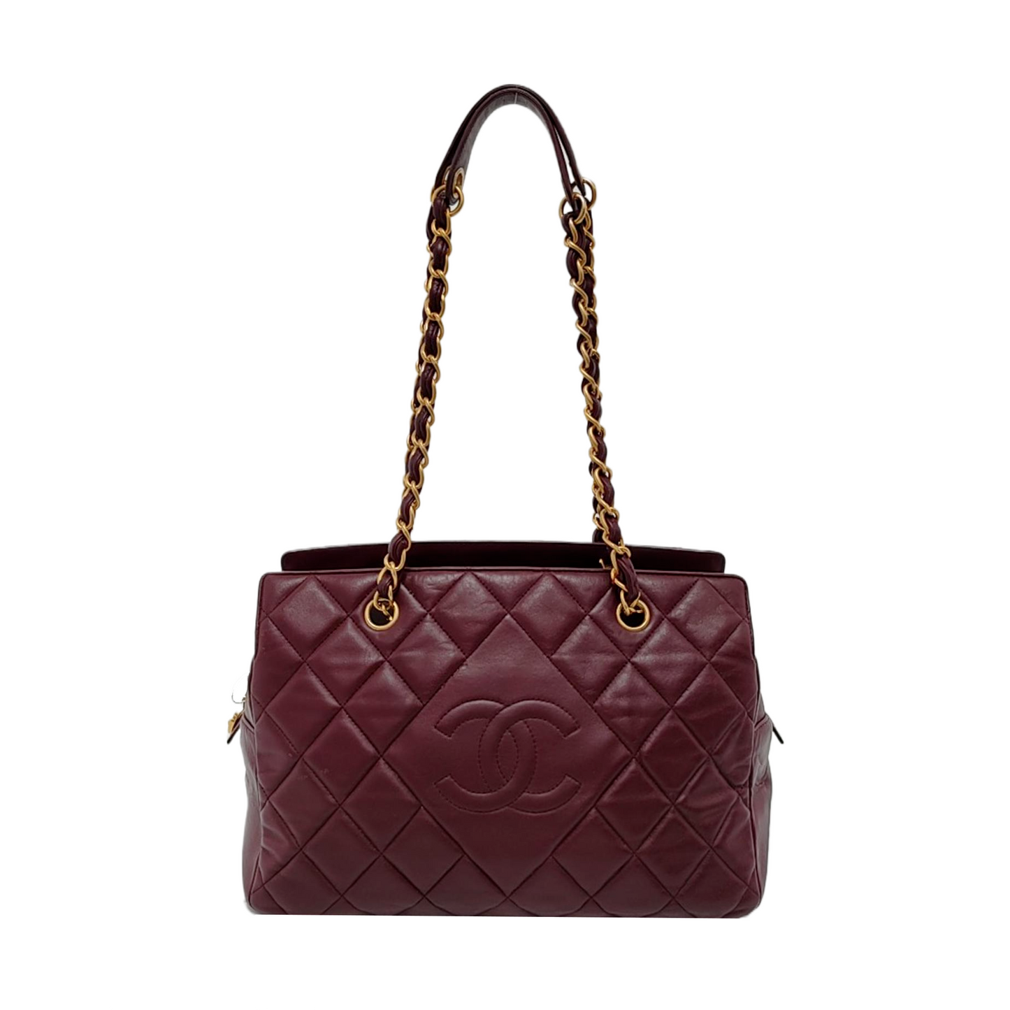 Chanel Petite Shopping PTT Burgundy Lambskin -Tone Gold Leather Tote Bag