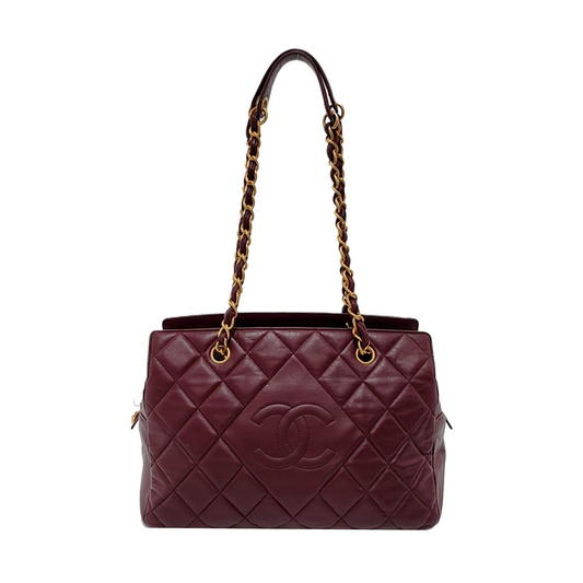Chanel Petite Shopping PTT Burgundy Lambskin -Tone Gold Leather Tote Bag