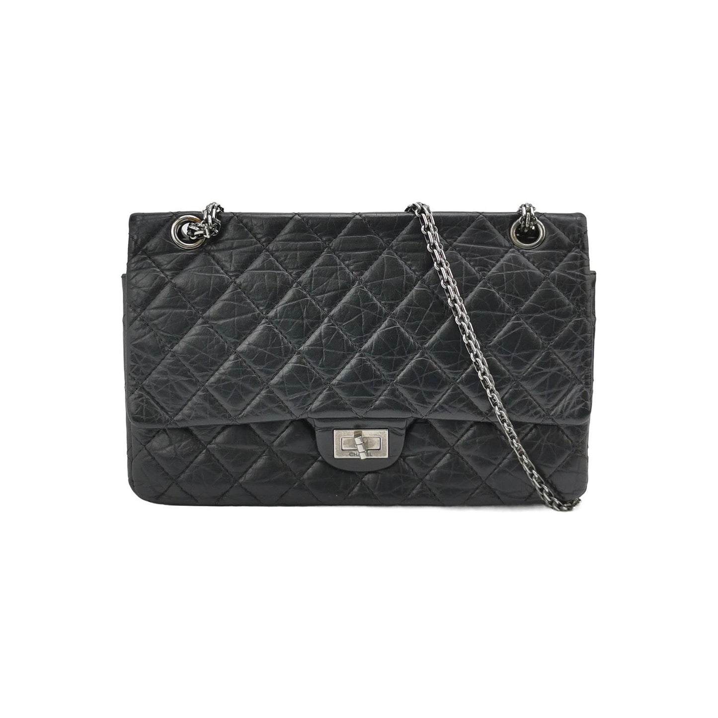 Chanel 2.55 Flap Shiny Calfskin Black Leather Shoulder Bag