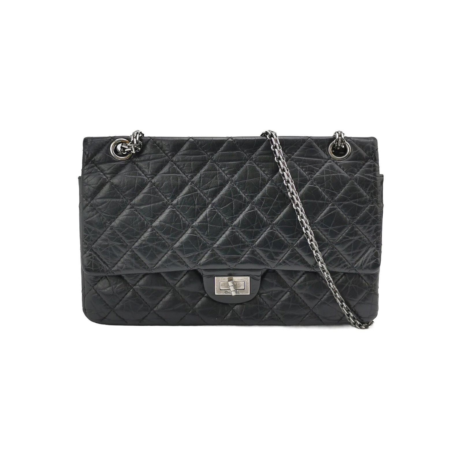 Chanel 2.55 Flap Shiny Calfskin Black Leather Shoulder Bag