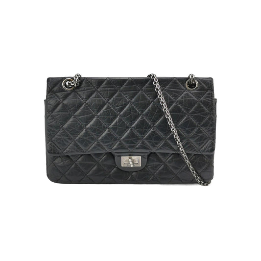 Chanel 2.55 Flap Shiny Calfskin Black Leather Shoulder Bag