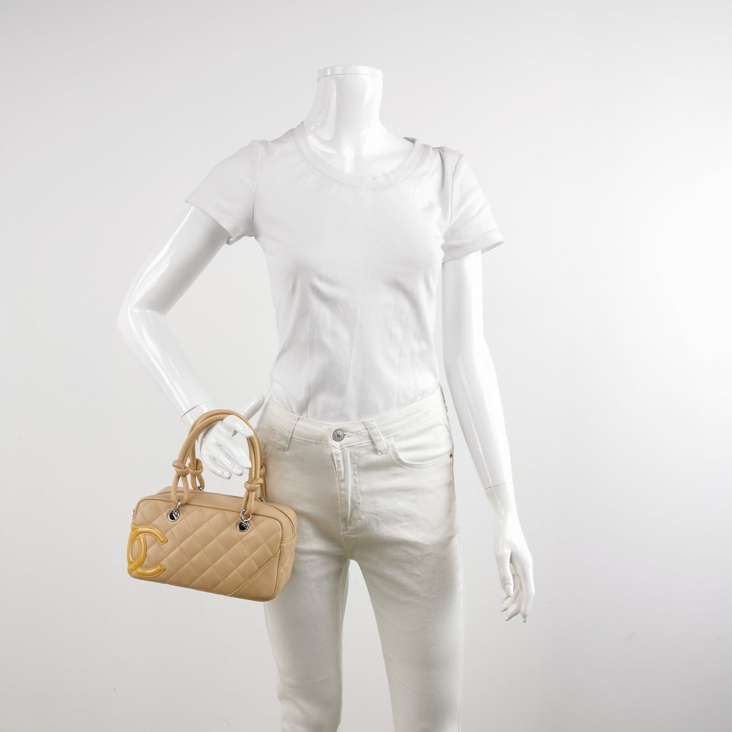 Chanel Cambon Calfskin Double Beige Small Leather Shoulder Bag