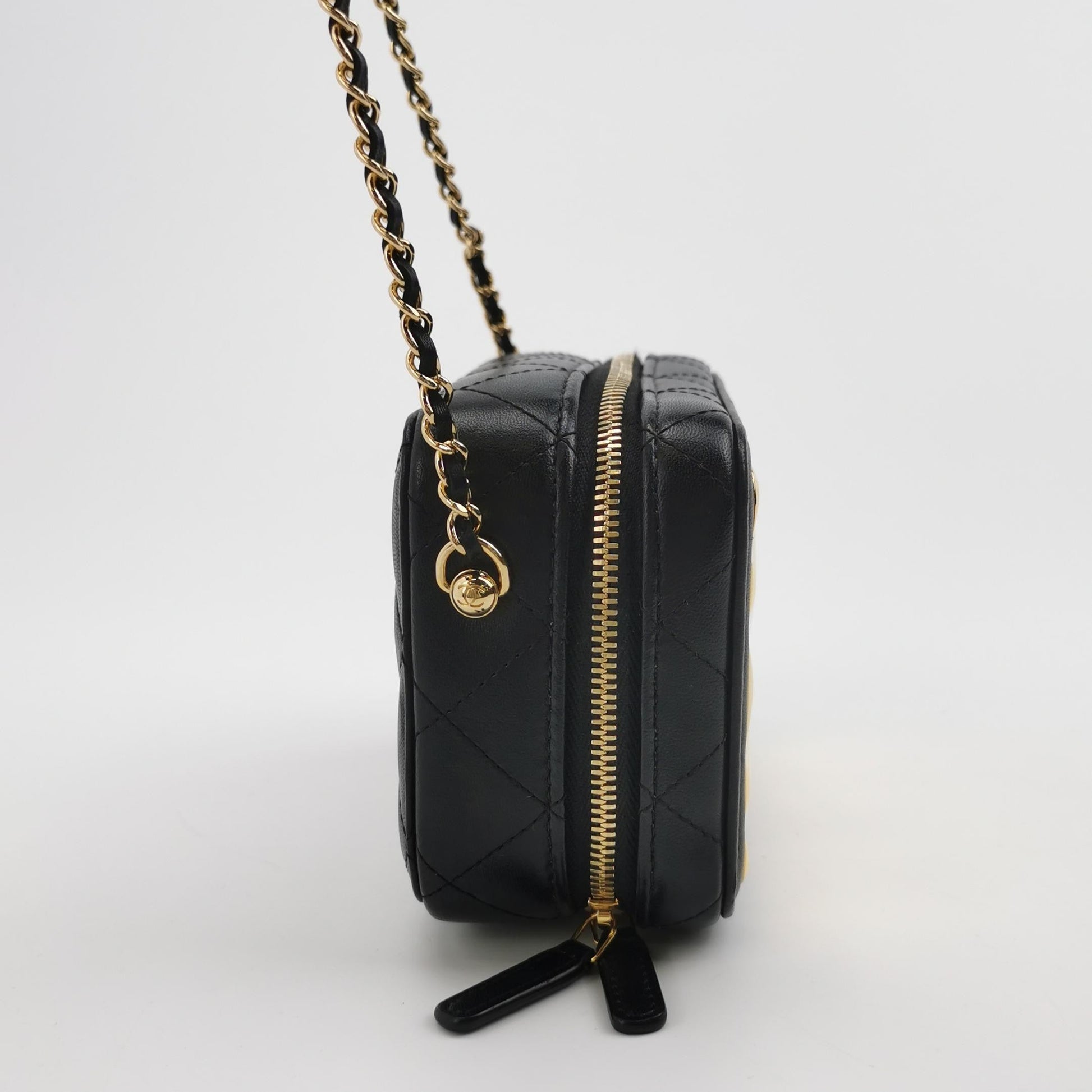 Chanel Vanity Quilted Lambskin Golden Plate Black Mini Bag