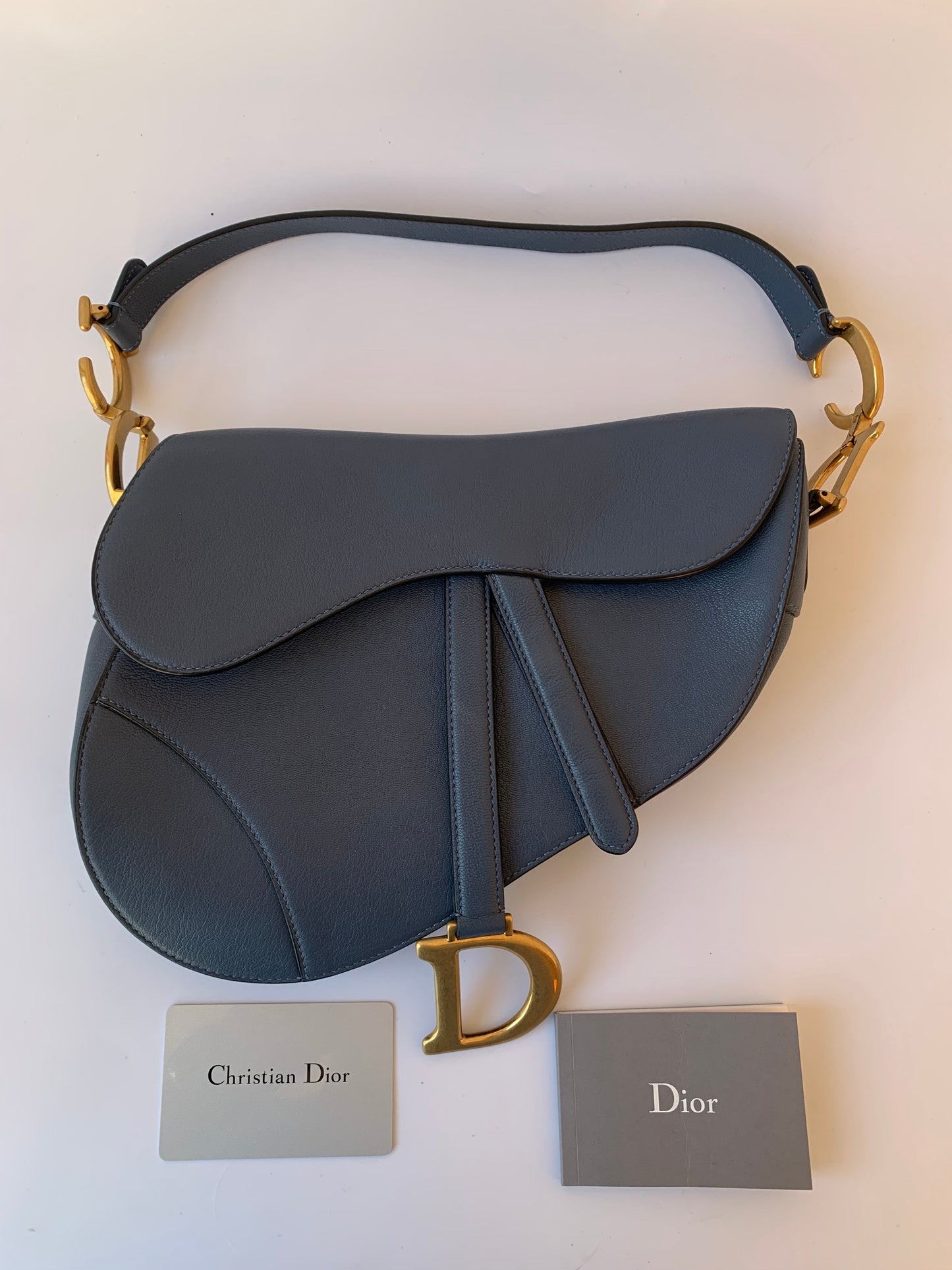 Dior Saddle Grey Handbag Leather Blue Travel Bag