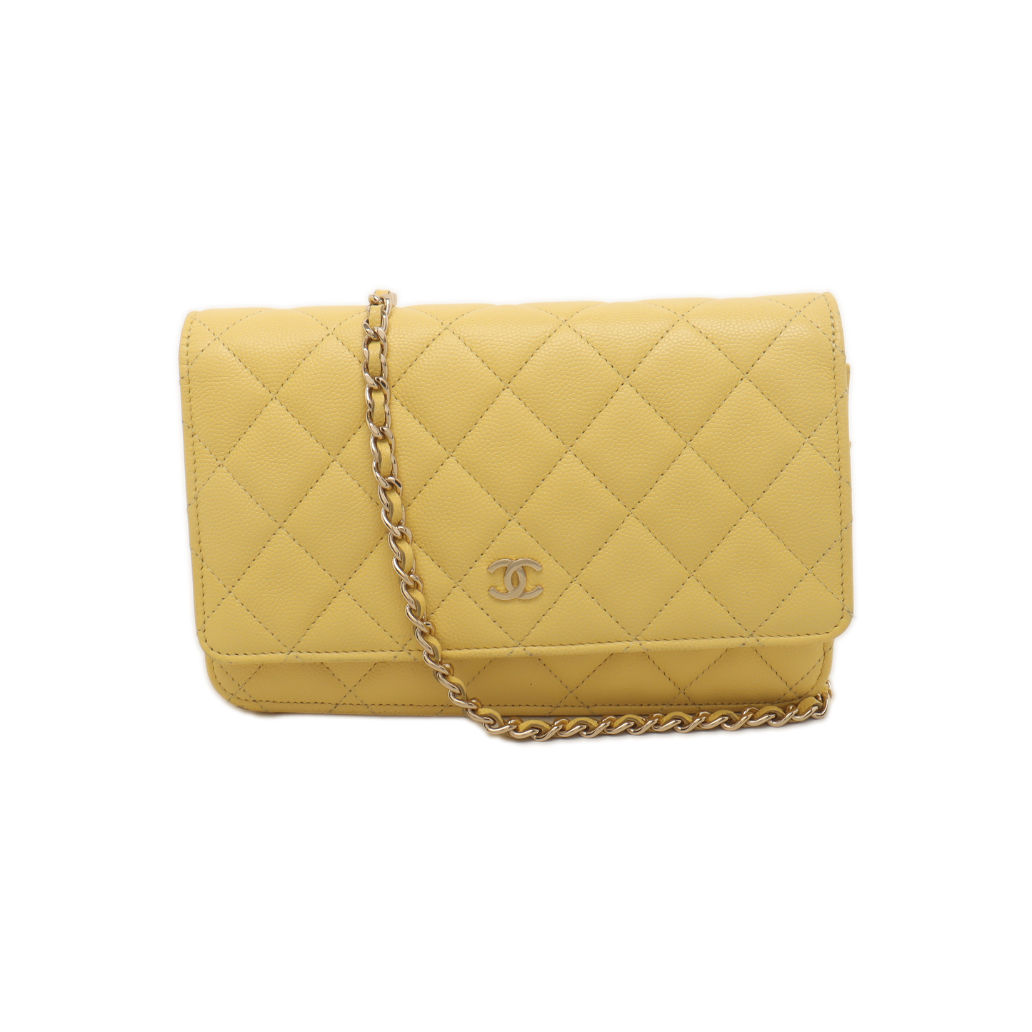 Chanel on Classic Flap Yellow Caviar Hardware Gold Leather Wallet Case