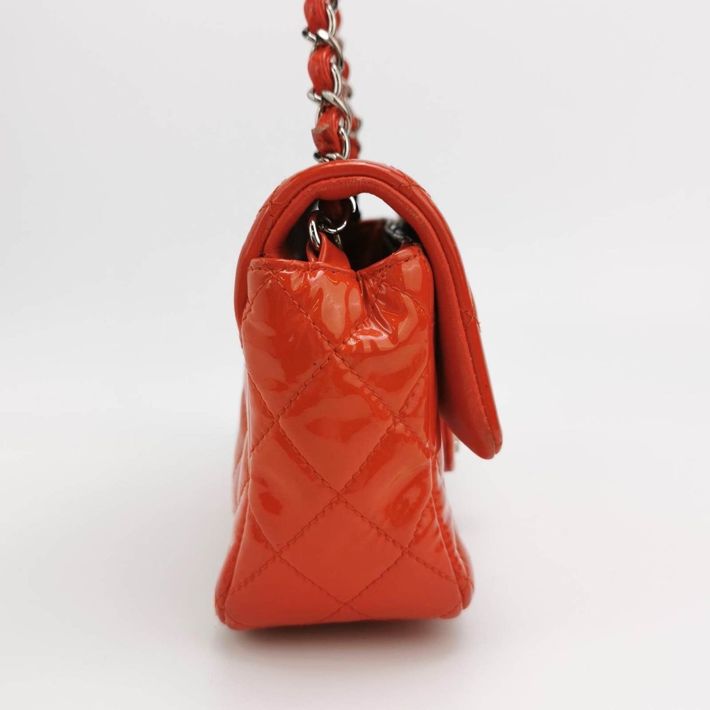 Chanel Classic Flap Square Patent Orange Leather Handbag