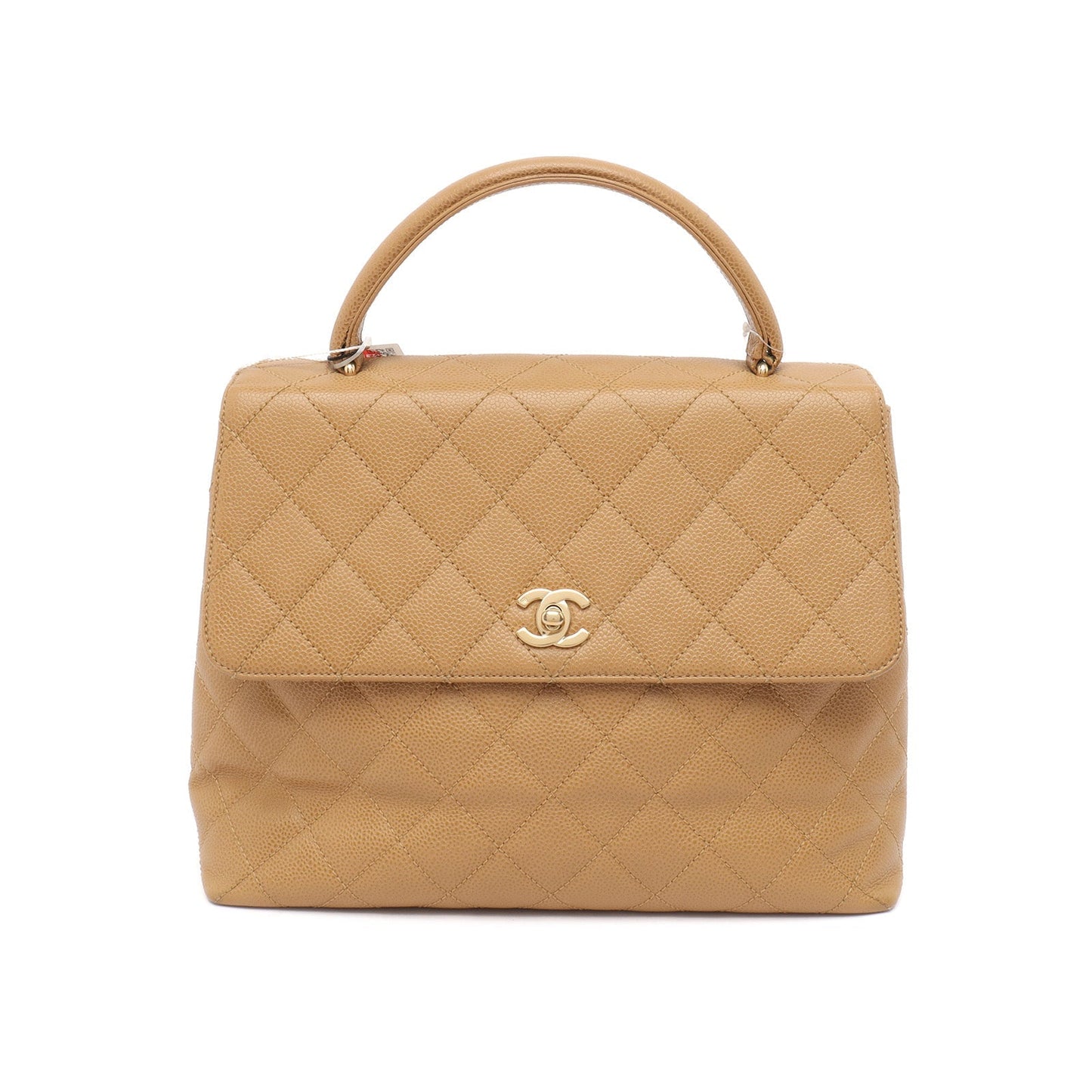 Chanel Top Handle Kelly Flap Caviar 24k Gold Beige Leather Shoulder Bag