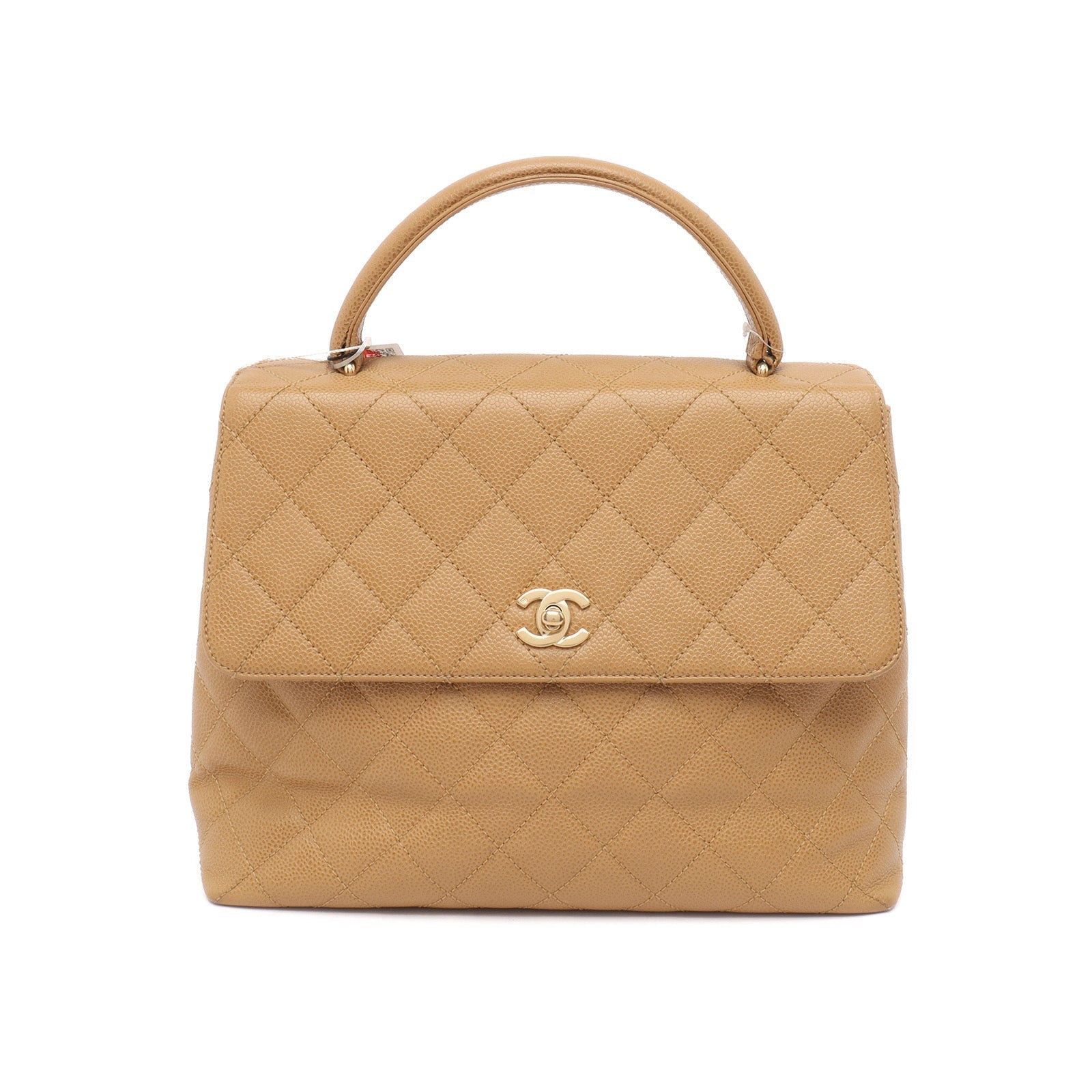 Chanel Top Handle Kelly Flap Caviar 24k Gold Beige Leather Shoulder Bag