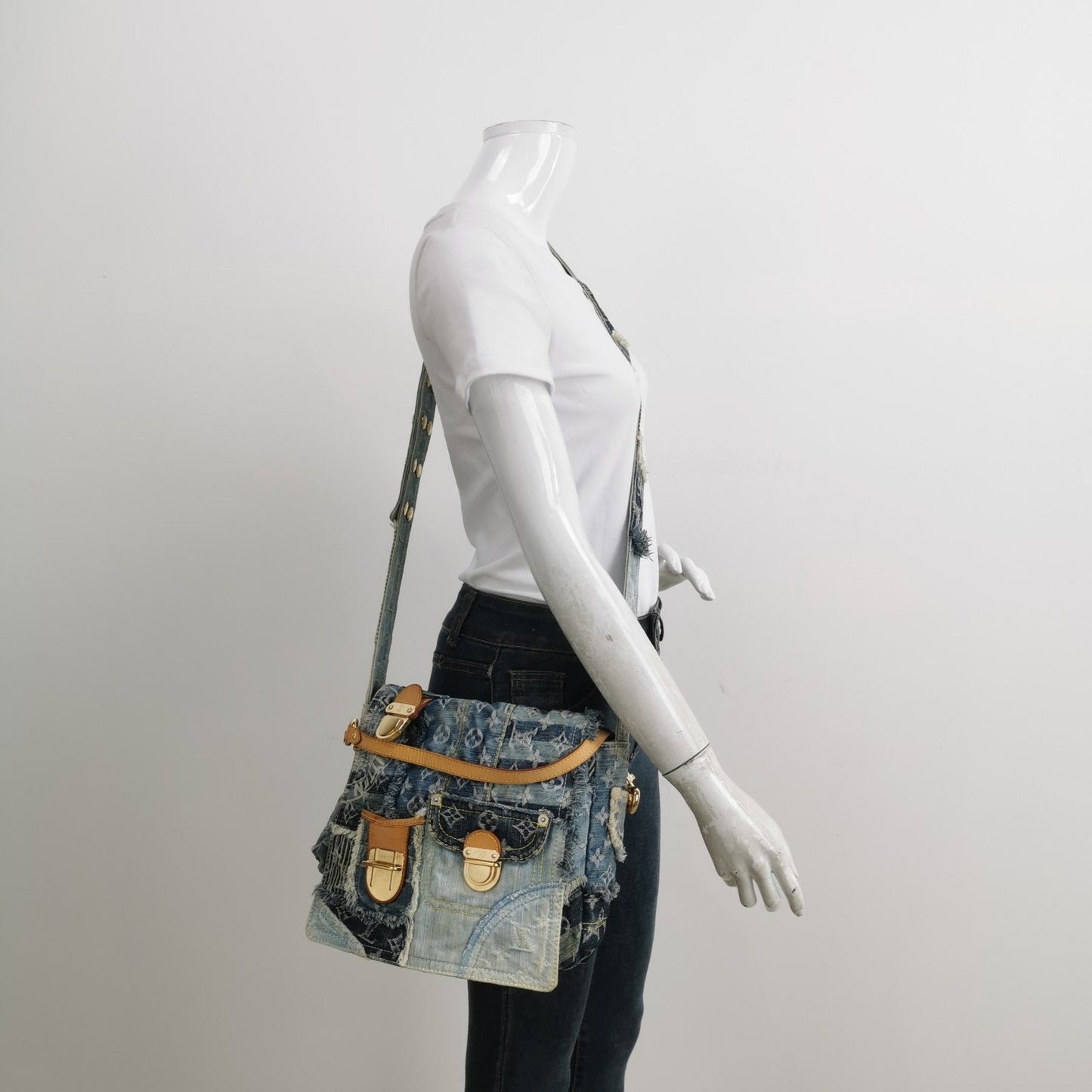 Louis Vuitton Postie Patchwork Denim Messenger Monogram Blue Crossbody Bag
