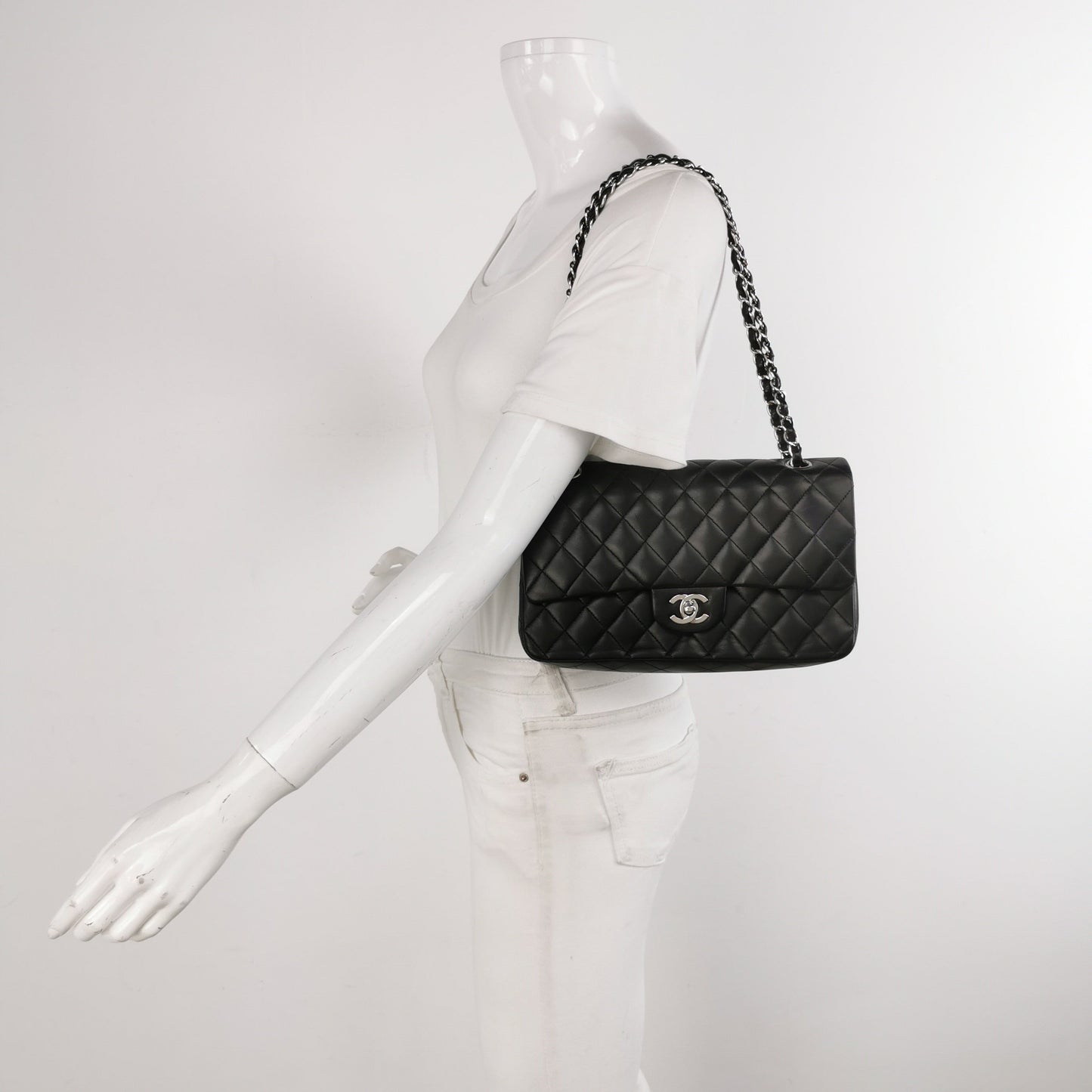 Chanel Timeless Classic Flap Lambskin Hardware Black Silver Leather Handbag Hardware 1