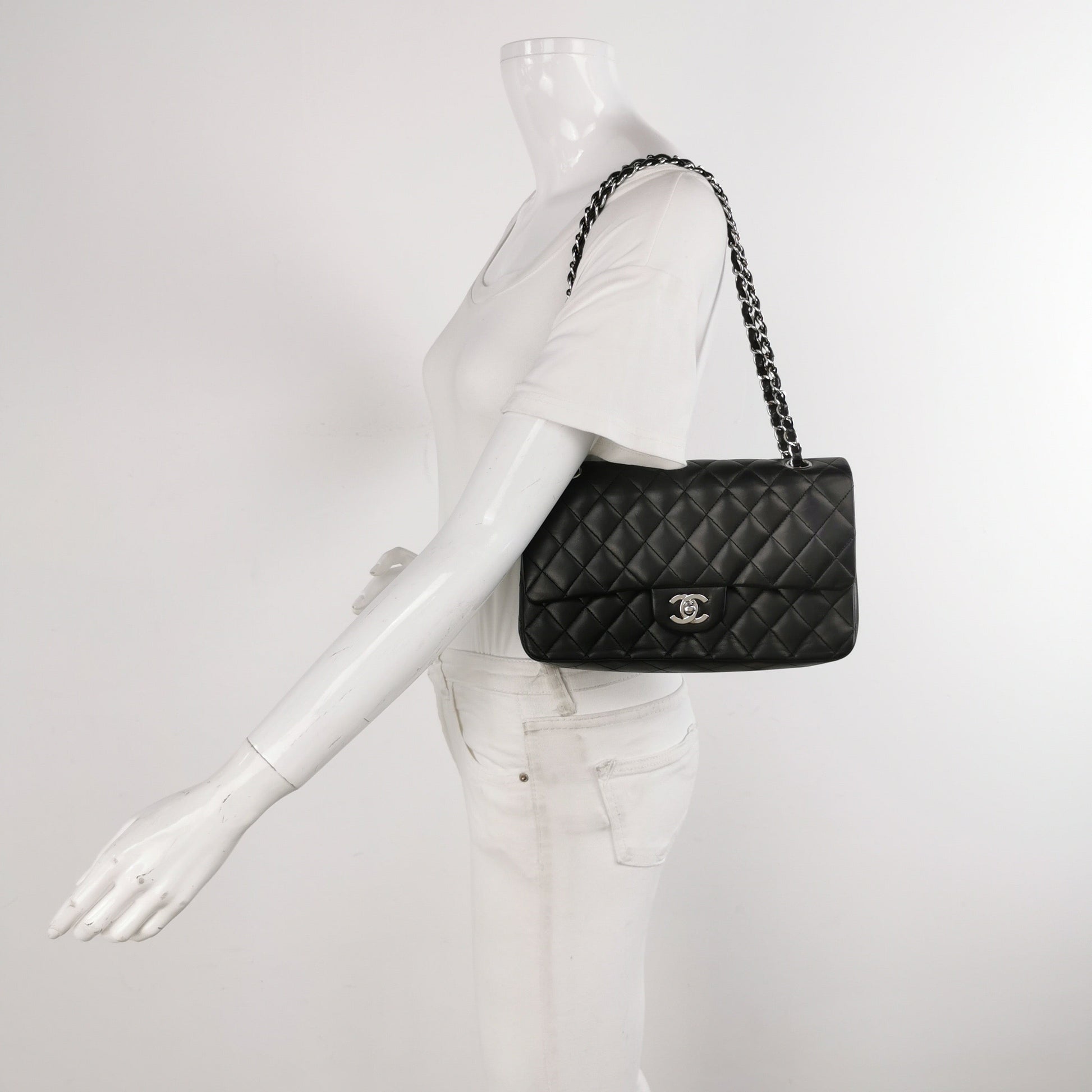 Chanel Timeless Classic Flap Lambskin Hardware Black Silver Leather Handbag Hardware 1