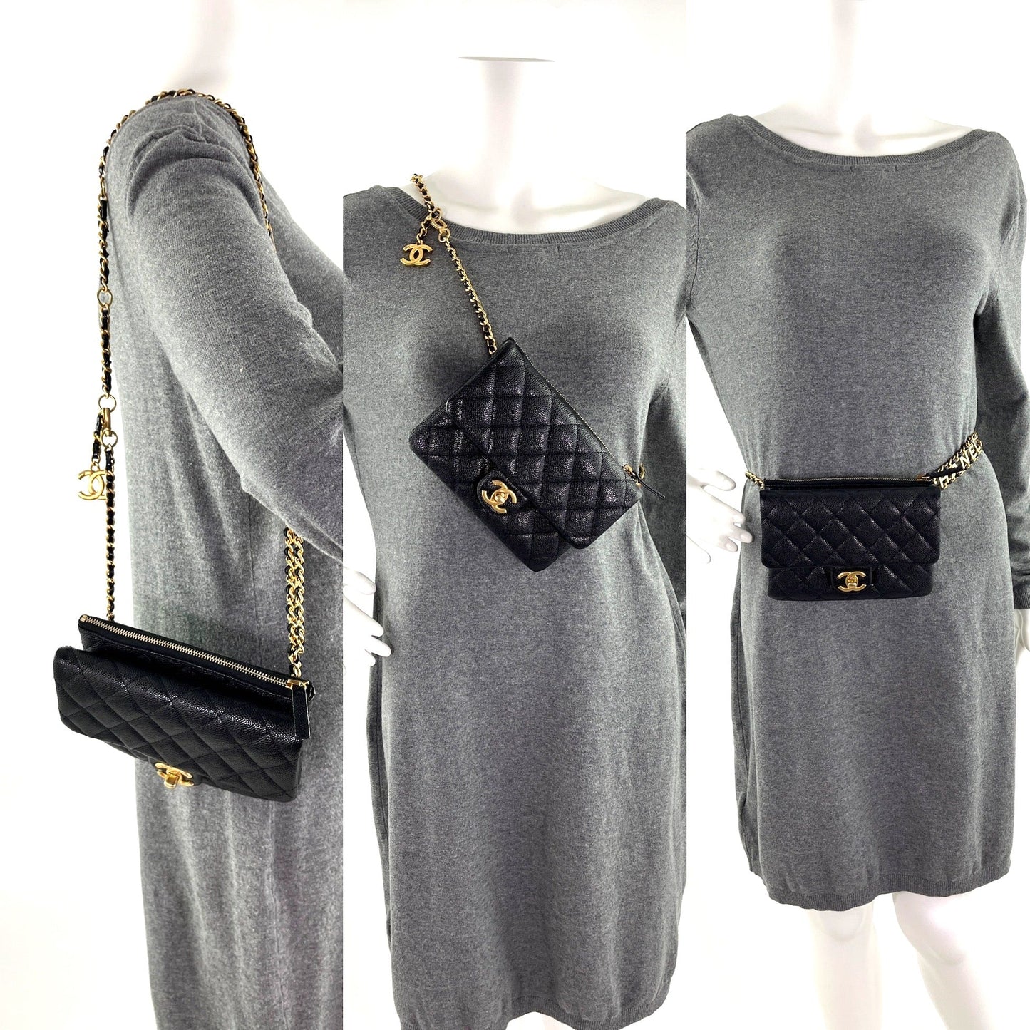 Chanel Pick Me Up Black Caviar Chain Waist Belt Bag